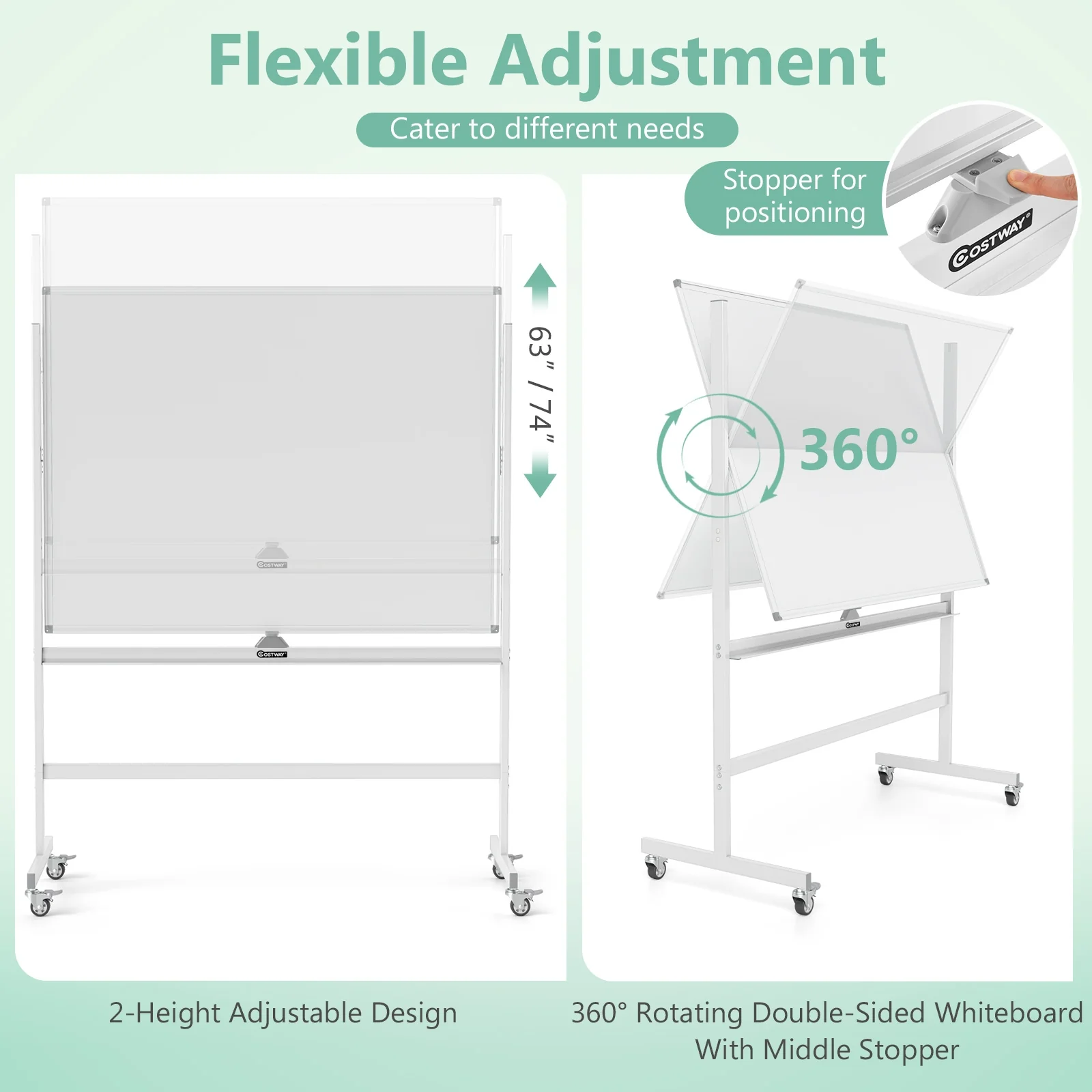 48 x 36 Inches Rolling Whiteboard, Magnetic Surface, White - Image 7