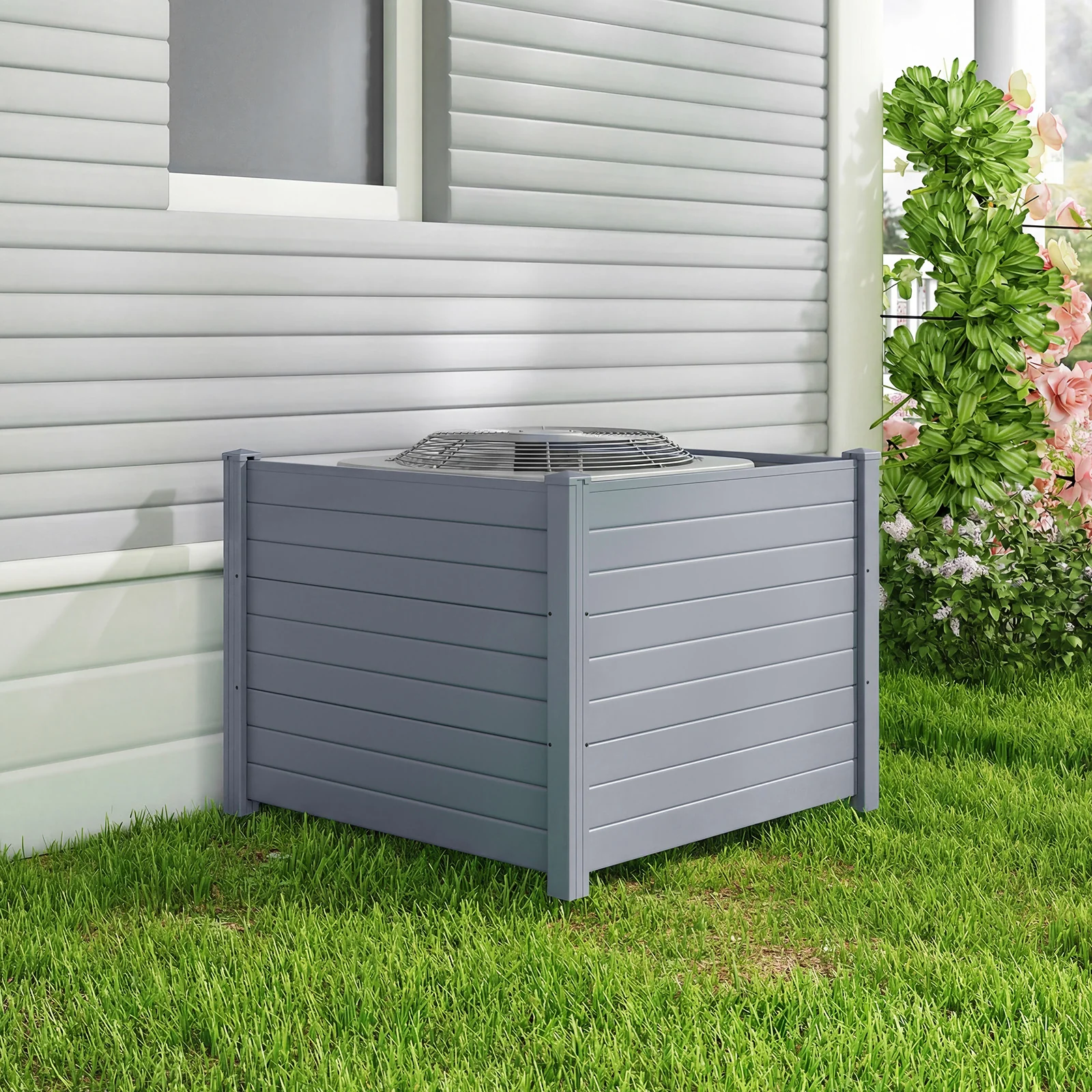 48 x 38 Inch Air Conditioner Fence, 2 Panels, Gray - Image 2