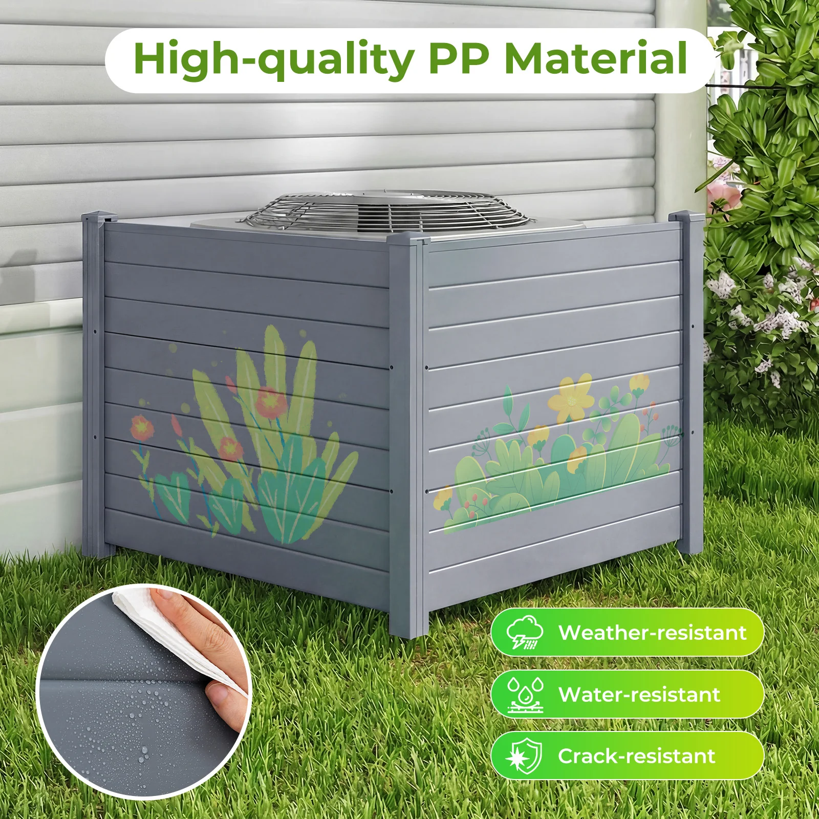48 x 38 Inch Air Conditioner Fence, 2 Panels, Gray - Image 7