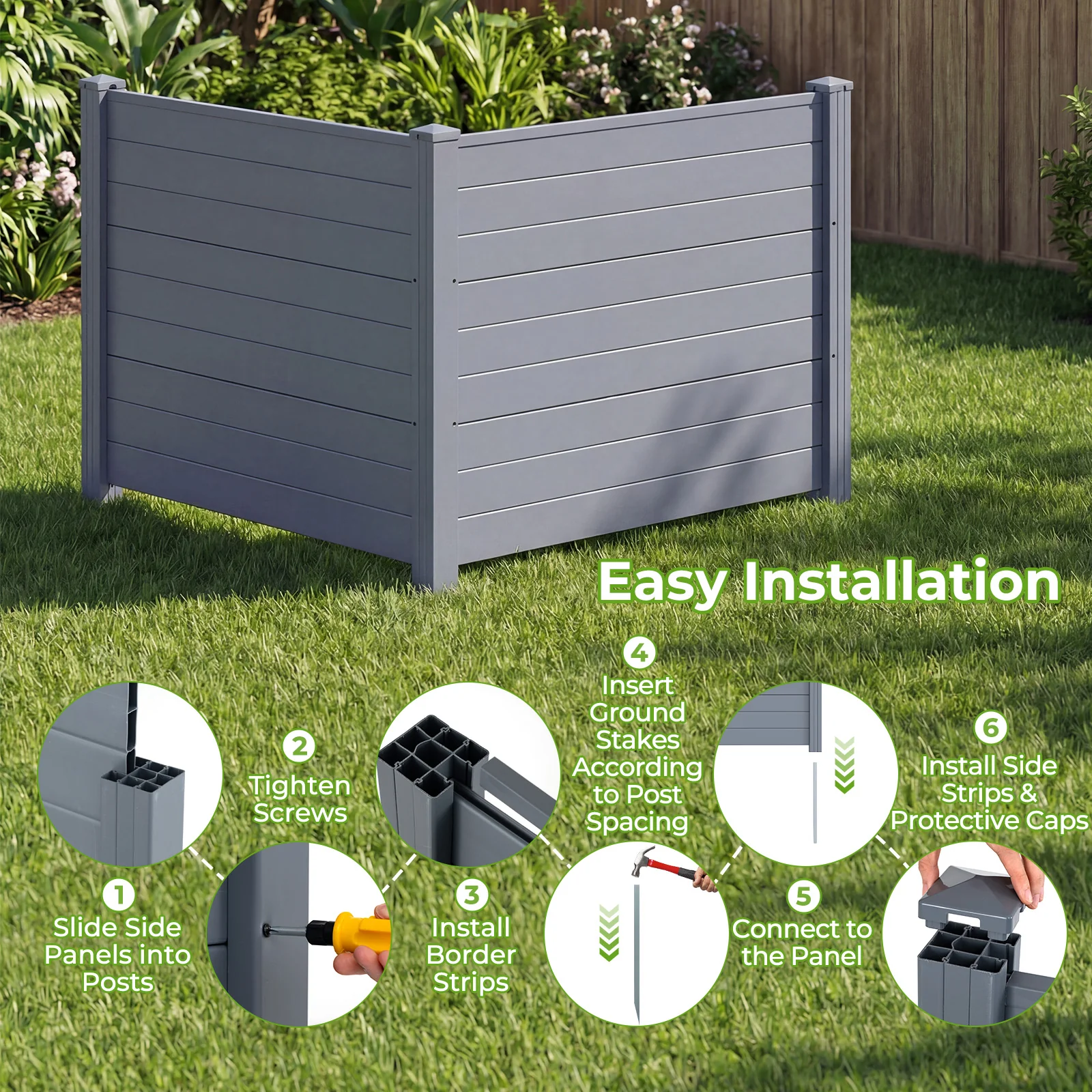 48 x 38 Inch Air Conditioner Fence, 2 Panels, Gray - Image 9