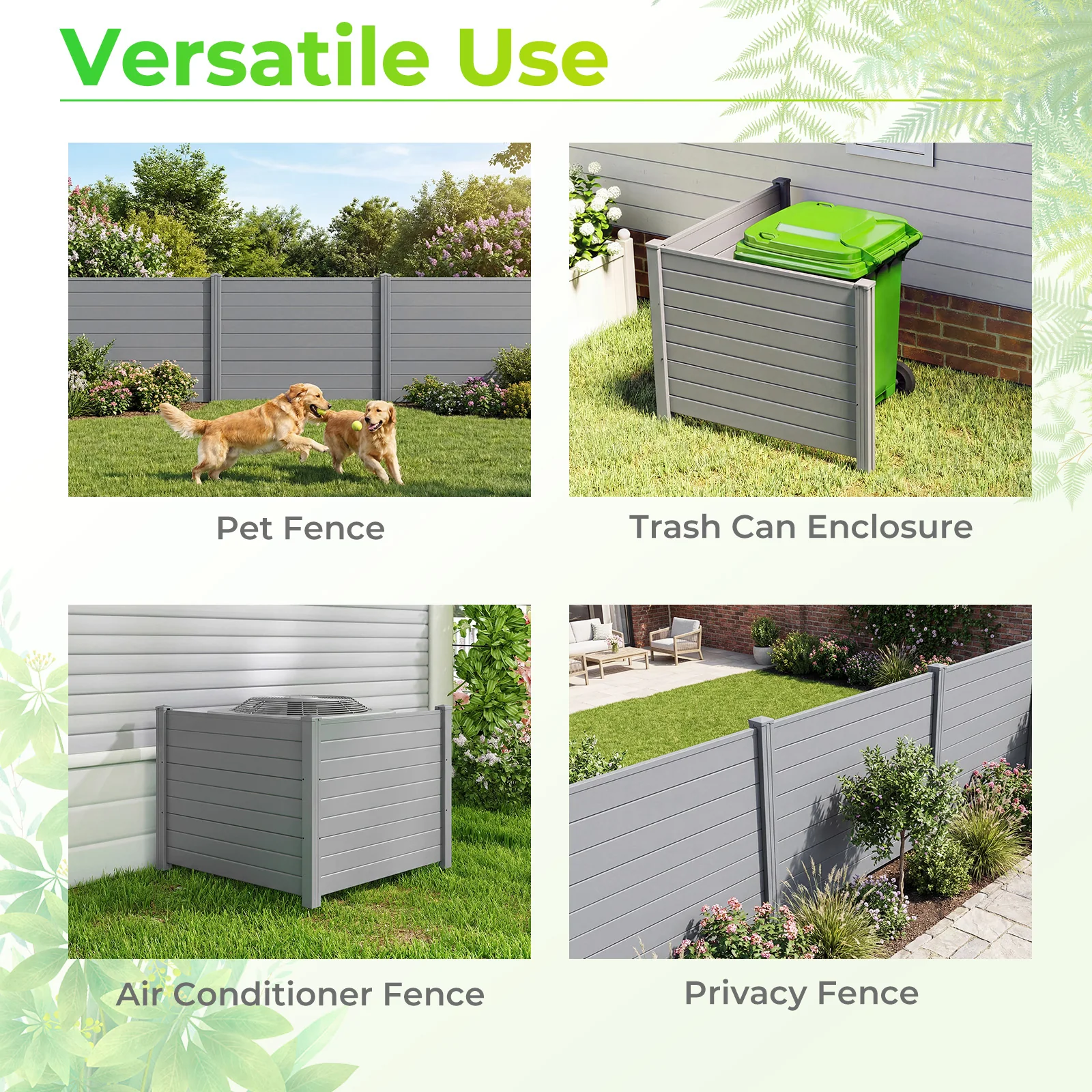 48 x 38 Inch Air Conditioner Fence, 2 Panels, Metal Ground Stakes, Gray - Image 10
