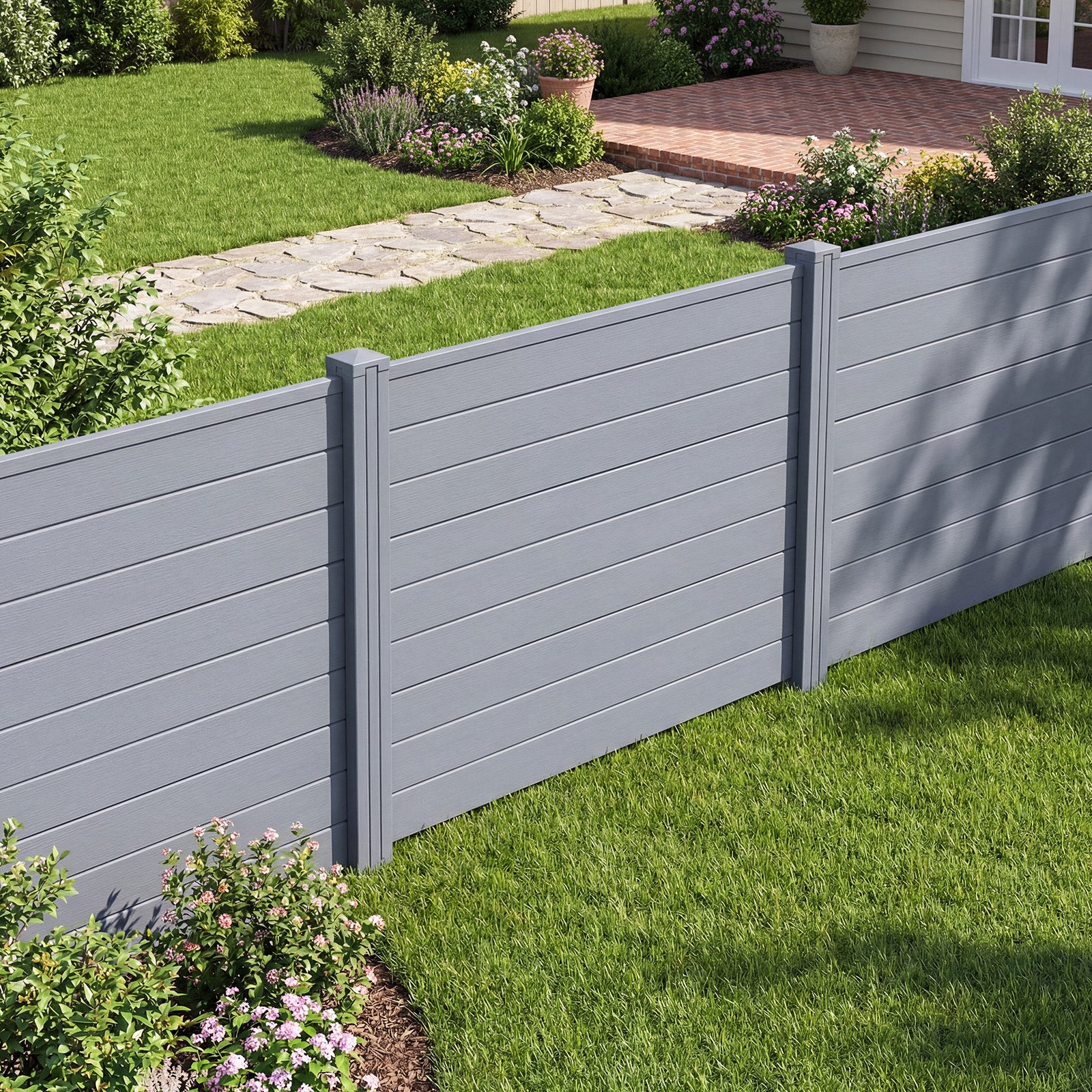48 x 38 Inch Air Conditioner Fence, 2 Panels, Metal Ground Stakes, Gray - Image 2