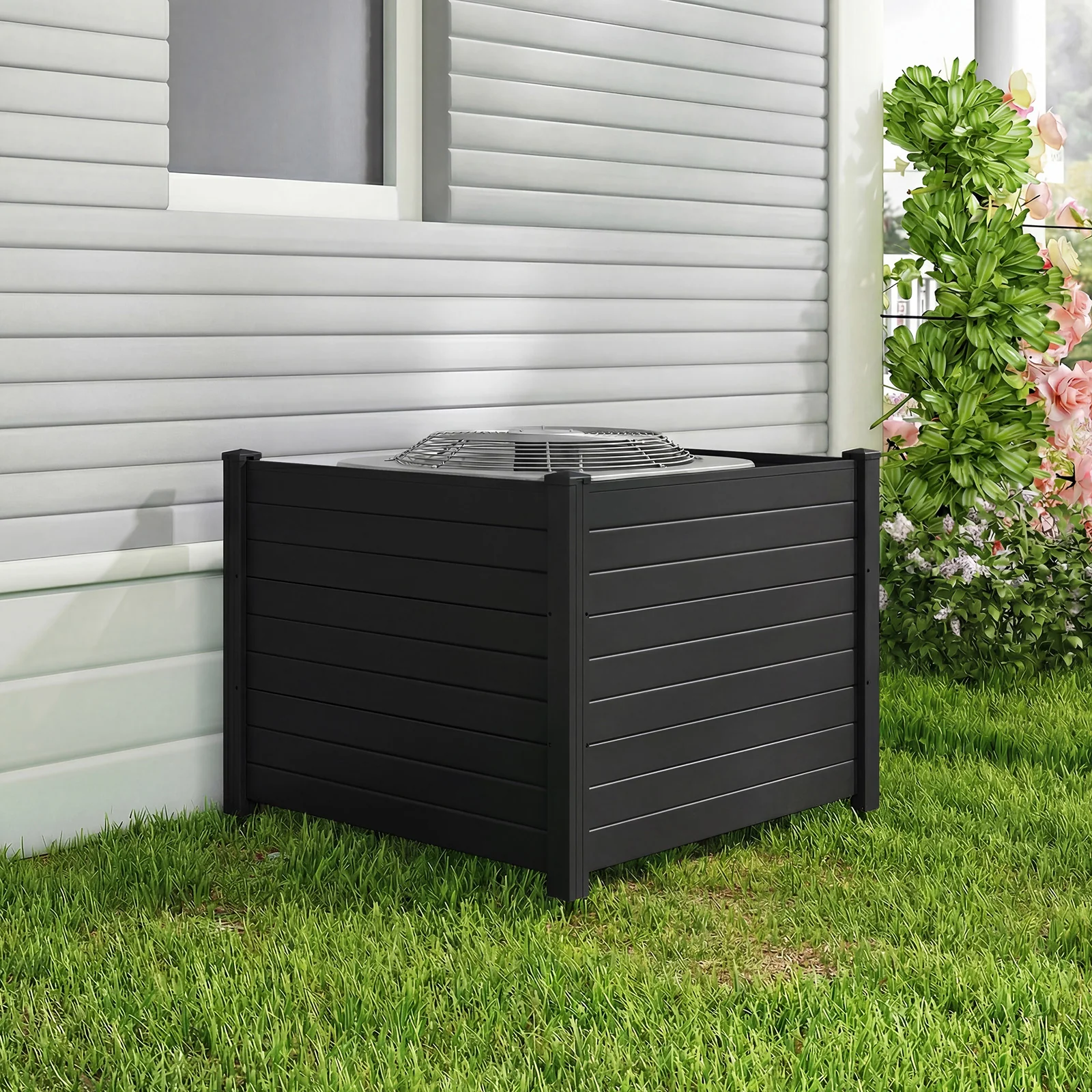 48 x 38 Inch Air Conditioner Fence, 3 Panels, Black - Image 3