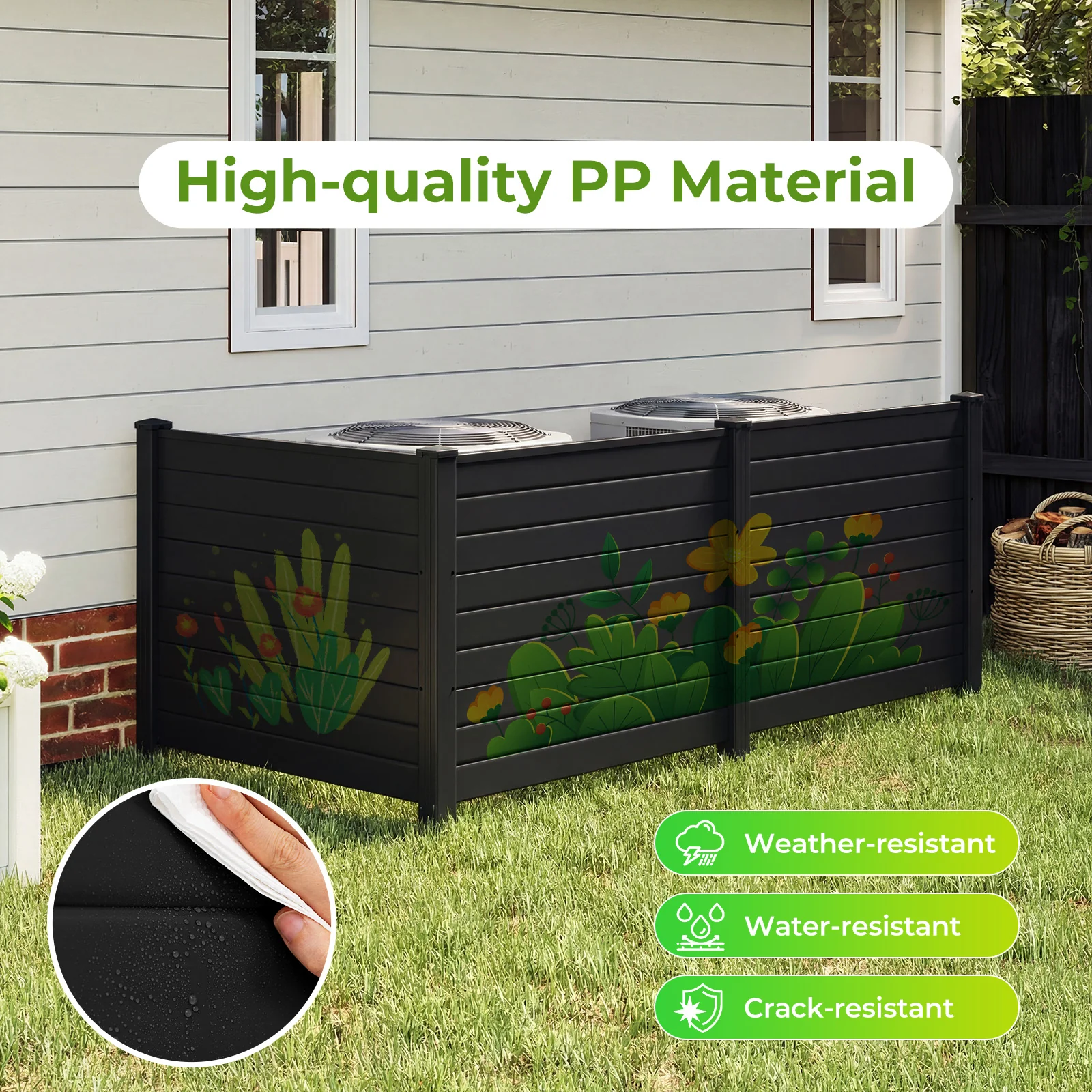 48 x 38 Inch Air Conditioner Fence, 3 Panels, Black - Image 7
