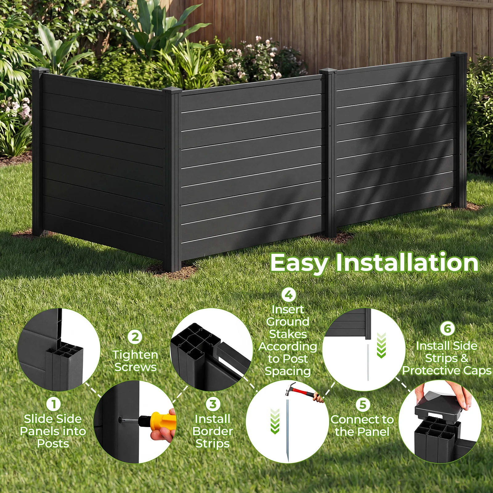 48 x 38 Inch Air Conditioner Fence, 3 Panels, Black - Image 9