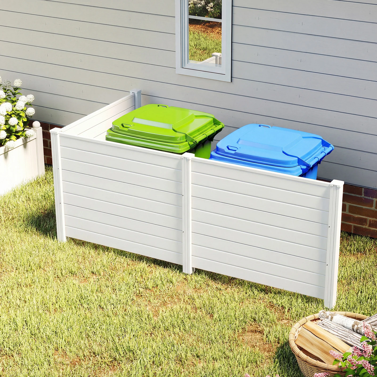 48 x 38 Inch Air Conditioner Fence, 3 Panels, Metal Ground Stakes, White - Image 2