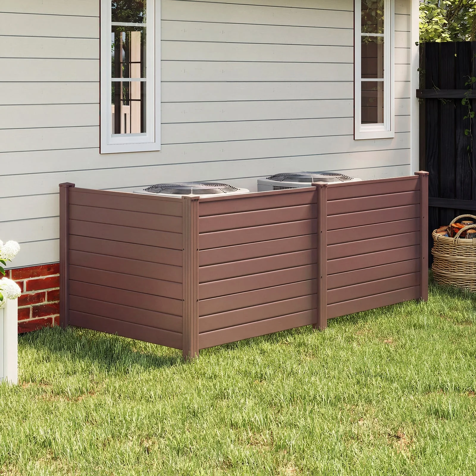 48 x 38 Inches Air Conditioner Fence, 2 Panels, Outdoor Privacy Fence, Brown - Image 2
