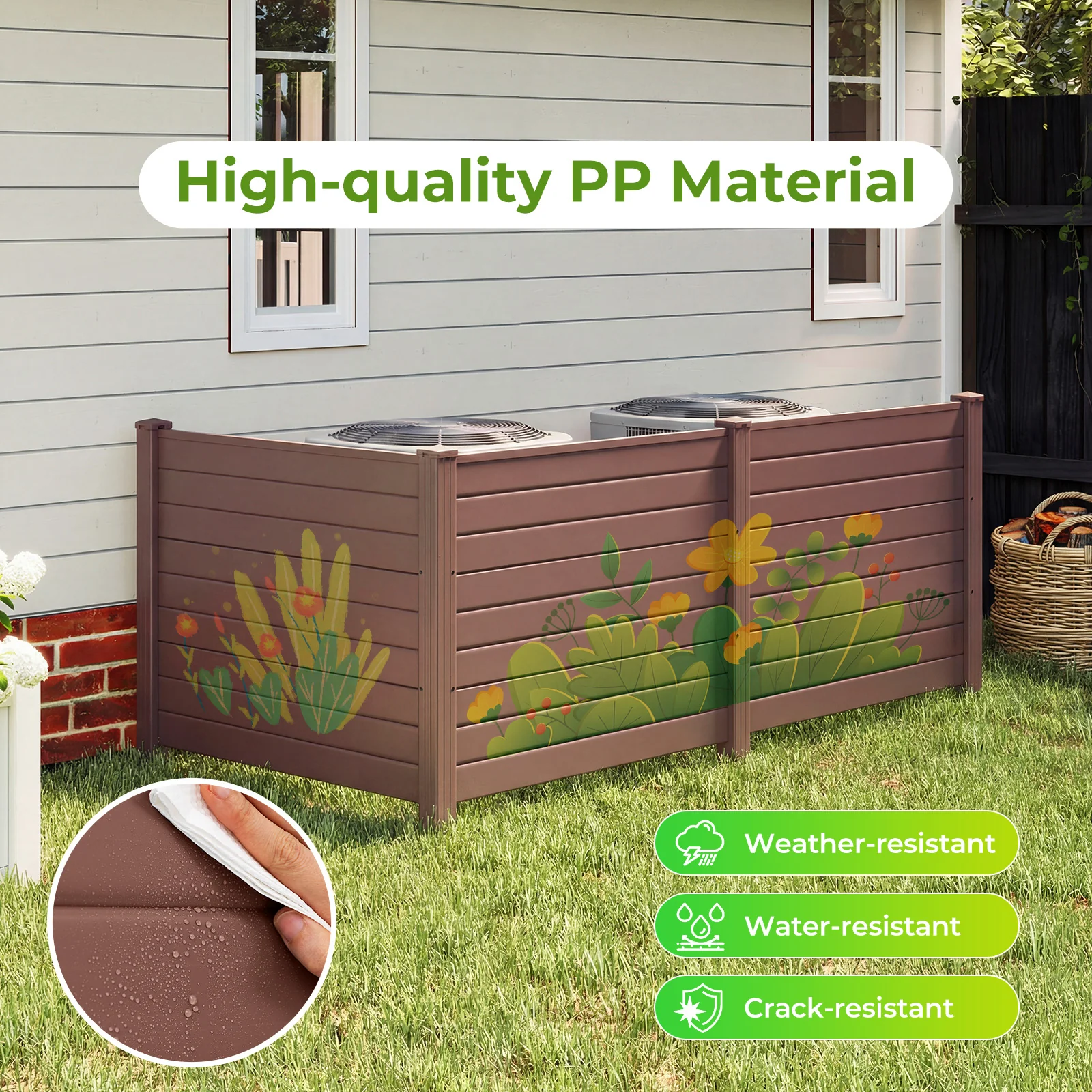 48 x 38 Inches Air Conditioner Fence, 2 Panels, Outdoor Privacy Fence, Brown - Image 6