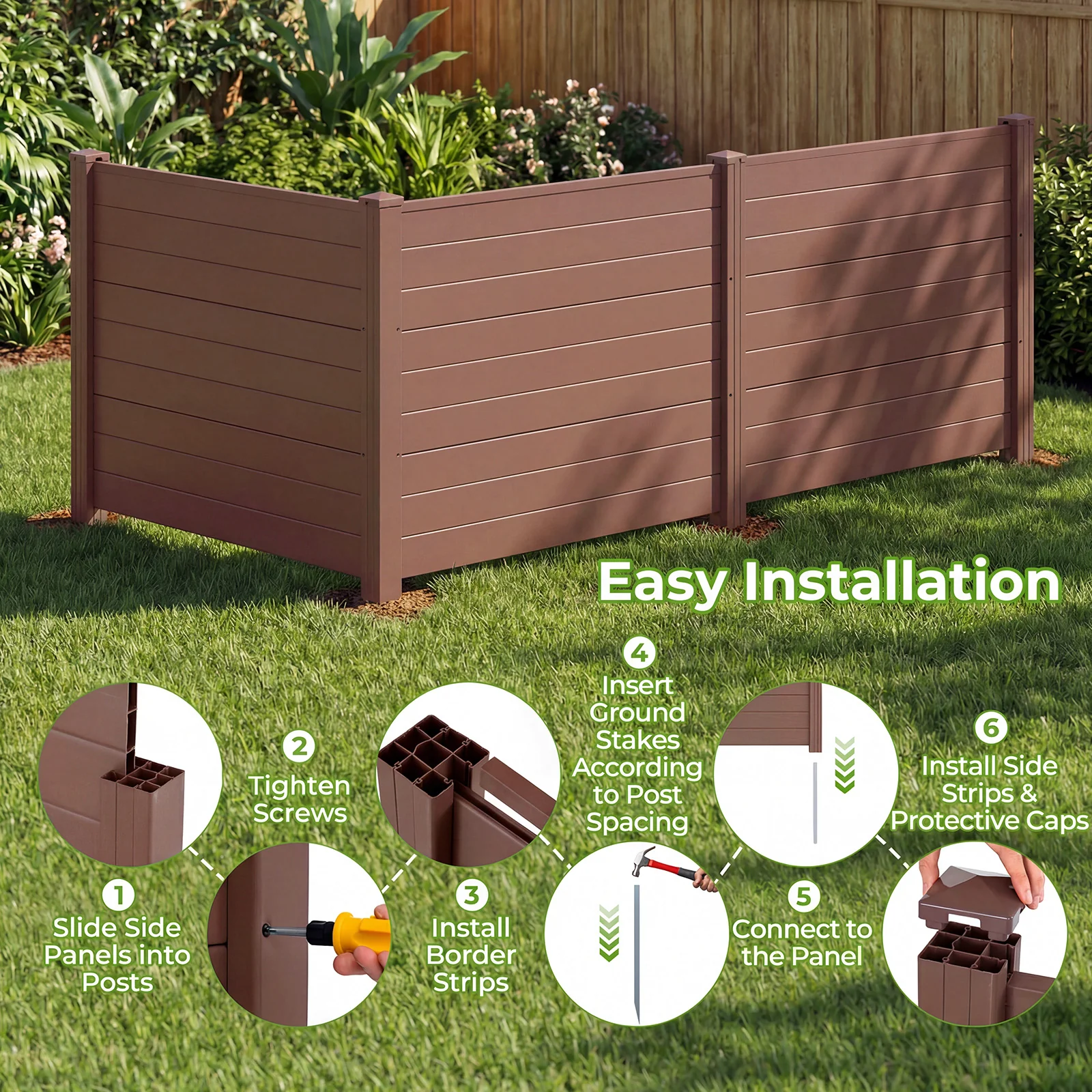 48 x 38 Inches Air Conditioner Fence, 2 Panels, Outdoor Privacy Fence, Brown - Image 8