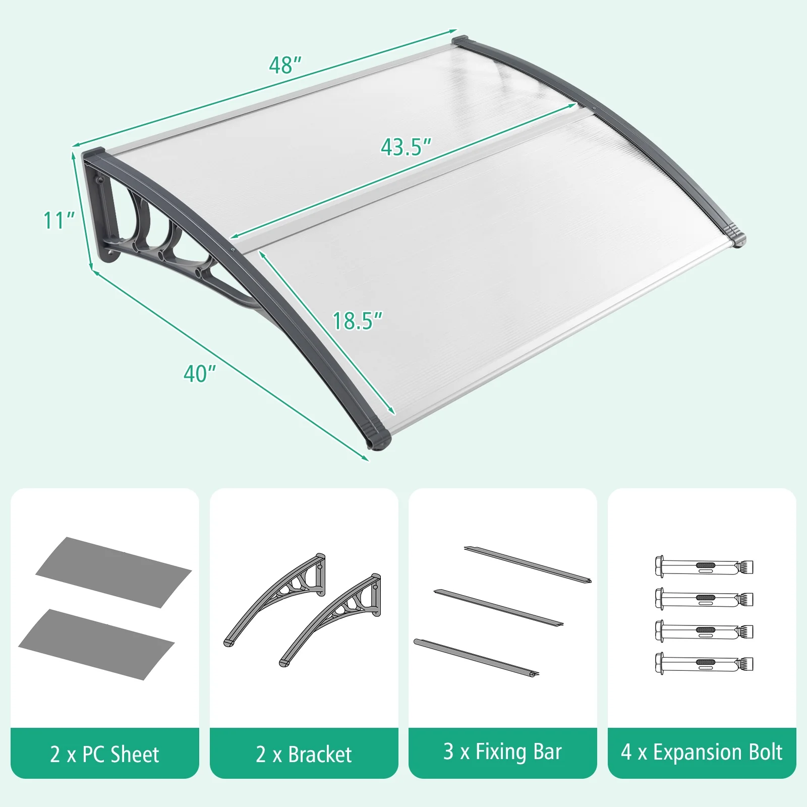 48 x 40 Inch Outdoor Front Door Window Awning, Gray - Image 5