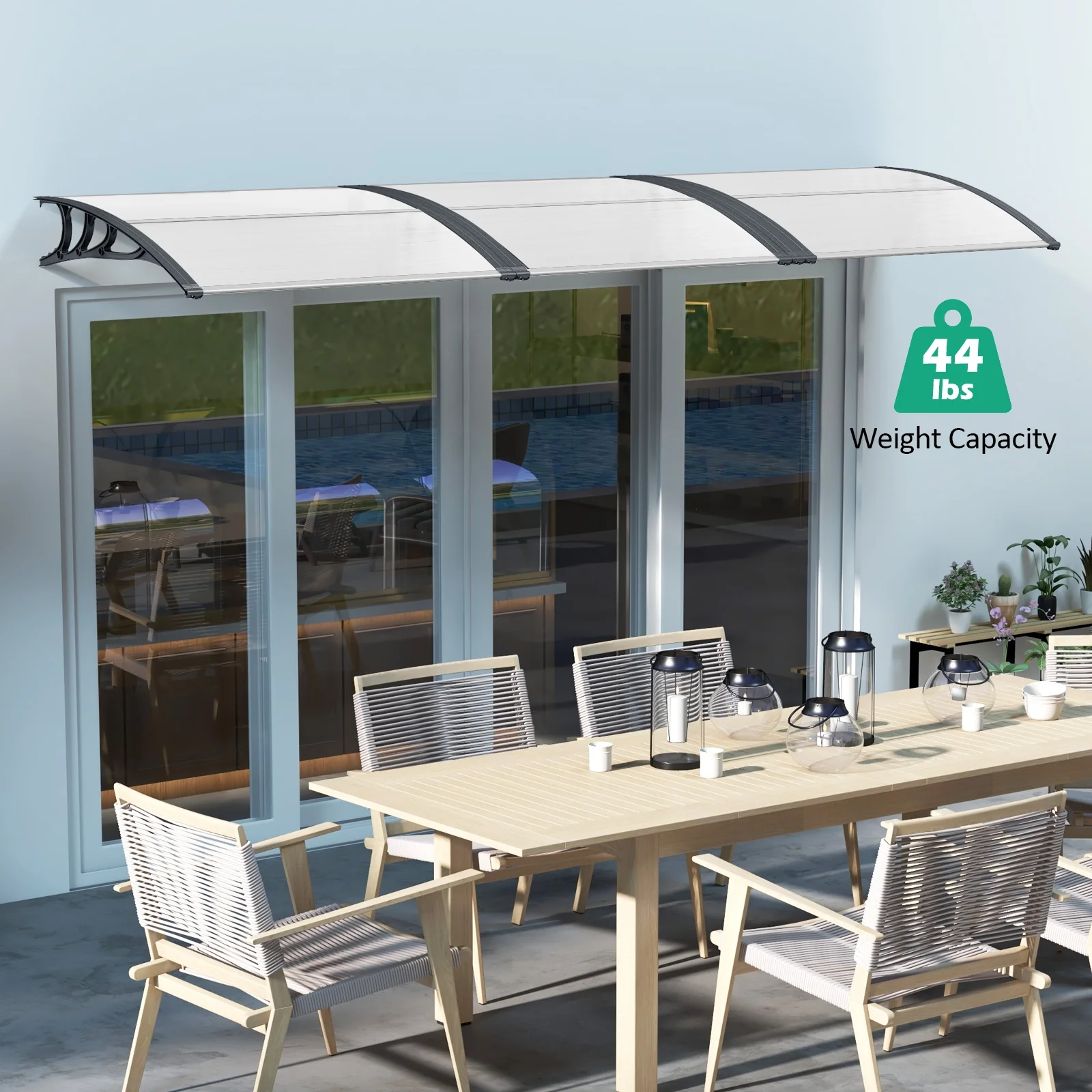 48 x 40 Inch Outdoor Front Door Window Awning, Gray - Image 6
