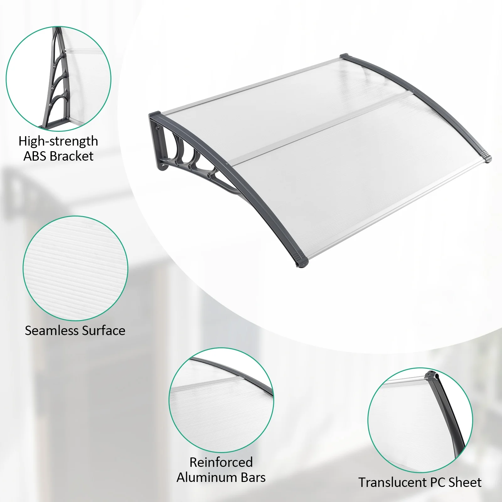 48 x 40 Inch Outdoor Front Door Window Awning, Gray - Image 7