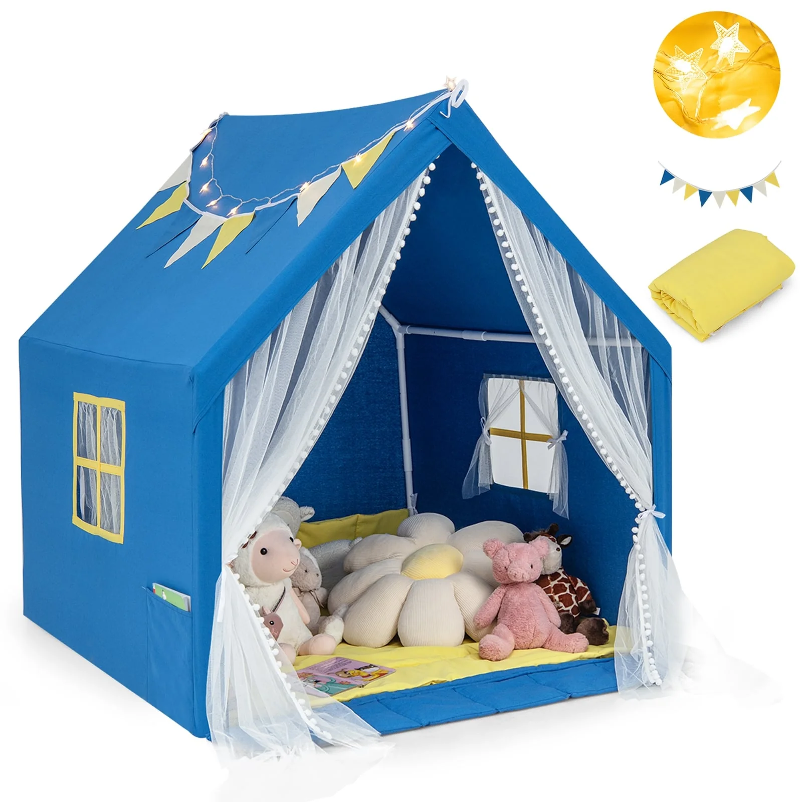 48 x 42 x 50 Inch Large Play Tent, Washable Cotton Mat, Blue - Image 4