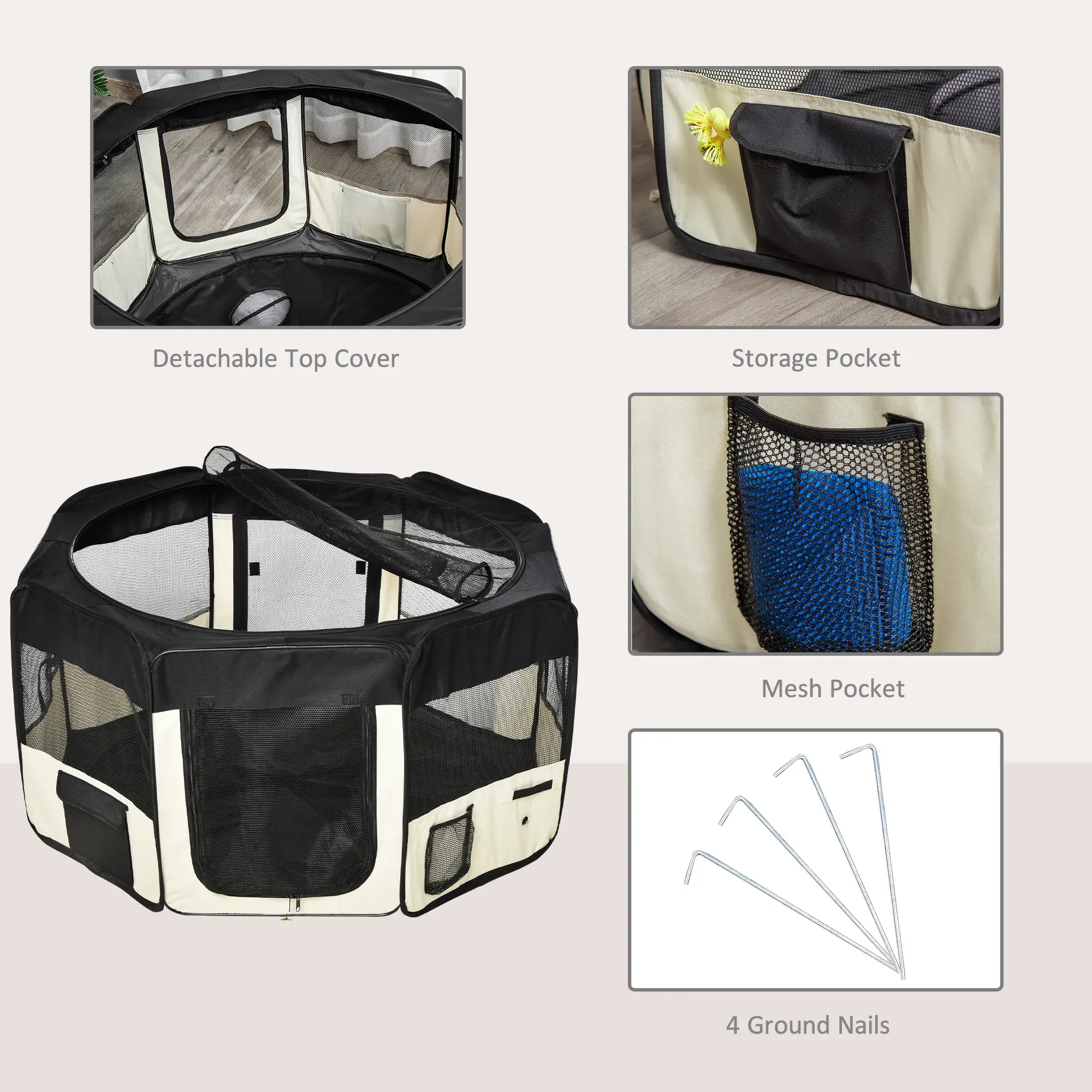 49.2-Inch Soft Folding Dog Playpen, Outdoor Pet Pen with Bag - Image 5