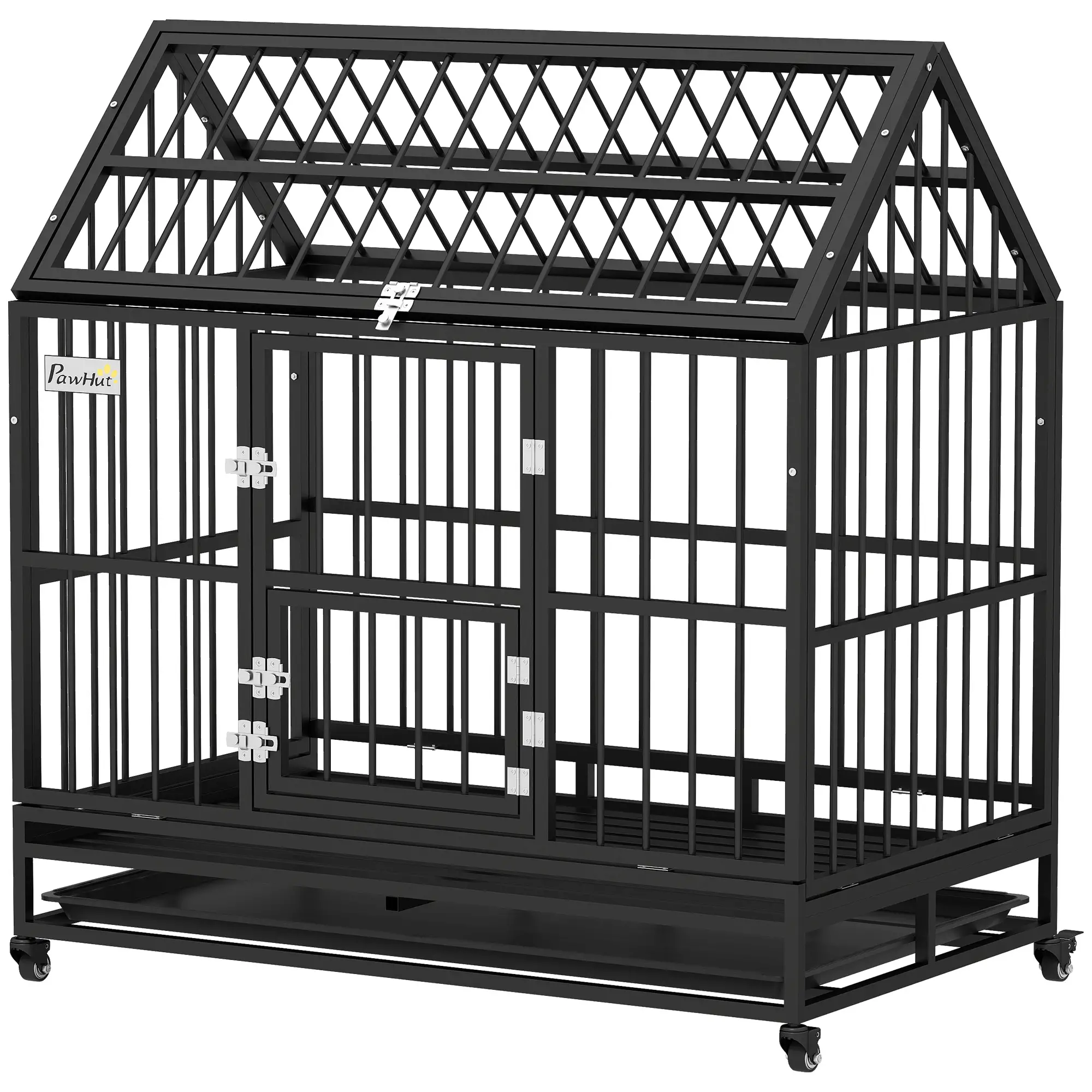 49" Heavy Duty Dog Crate, Removable Tray, Openable Roof, Black