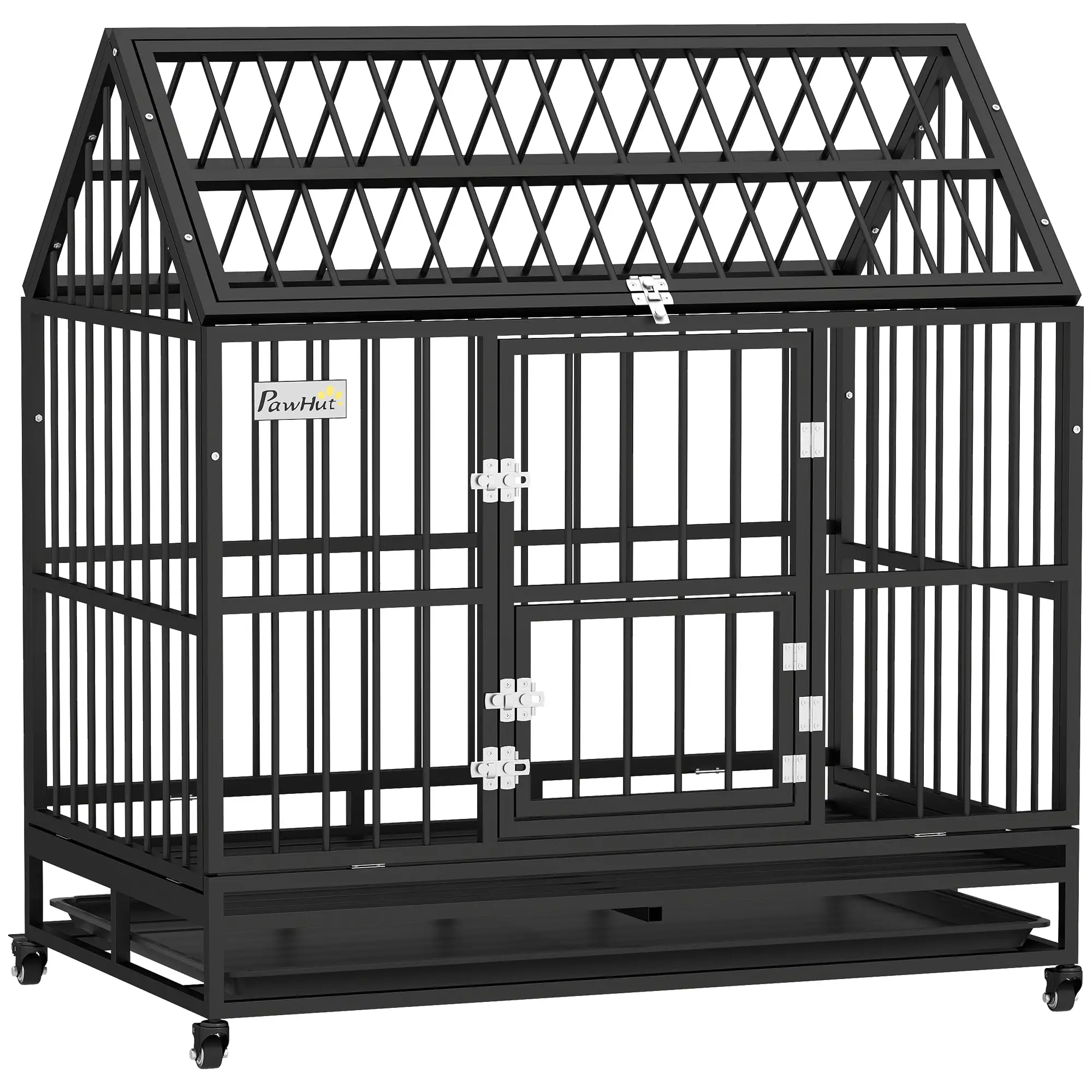 49" Heavy Duty Dog Crate, Removable Tray, Openable Roof, Black - Image 11