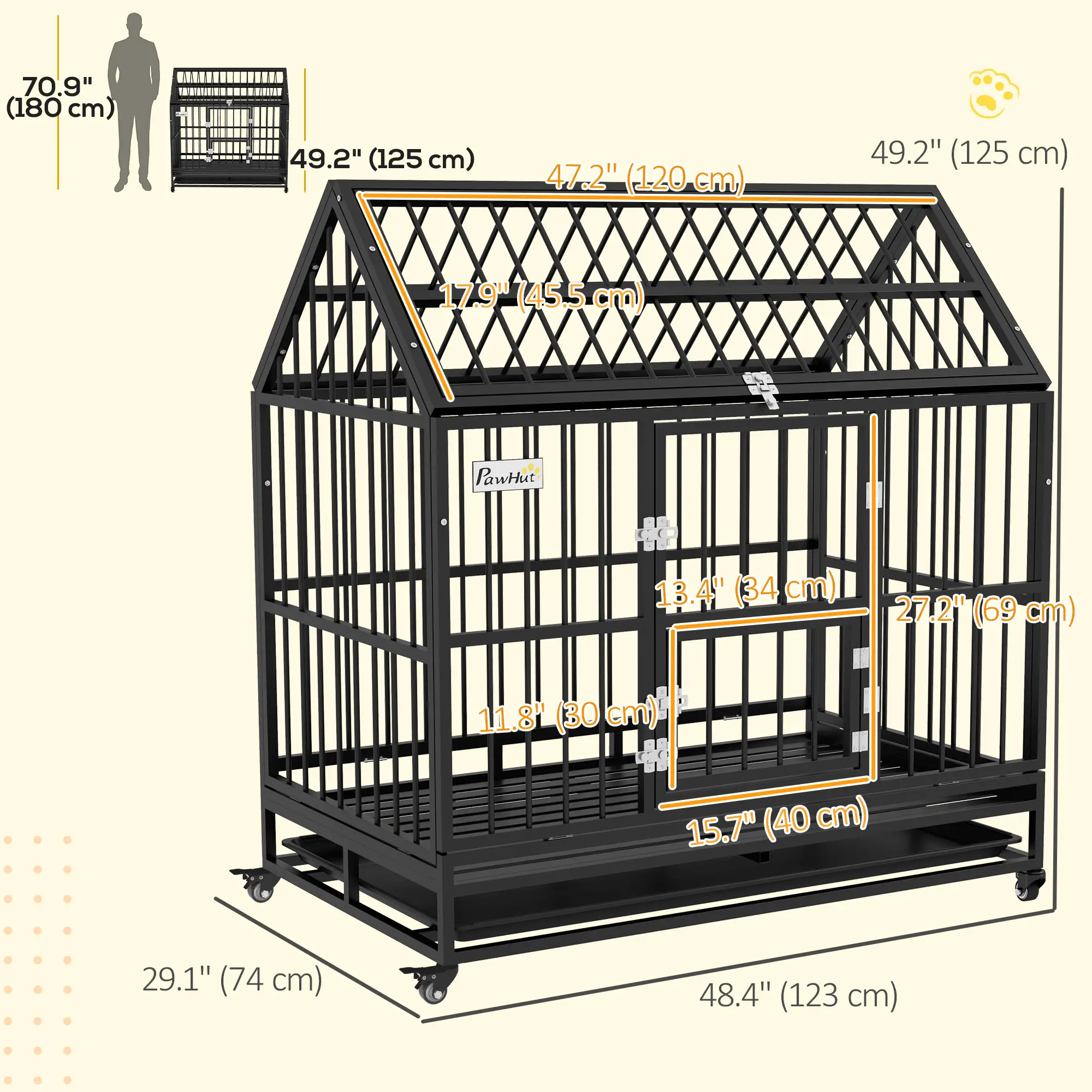49" Heavy Duty Dog Crate, Removable Tray, Openable Roof, Black - Image 3