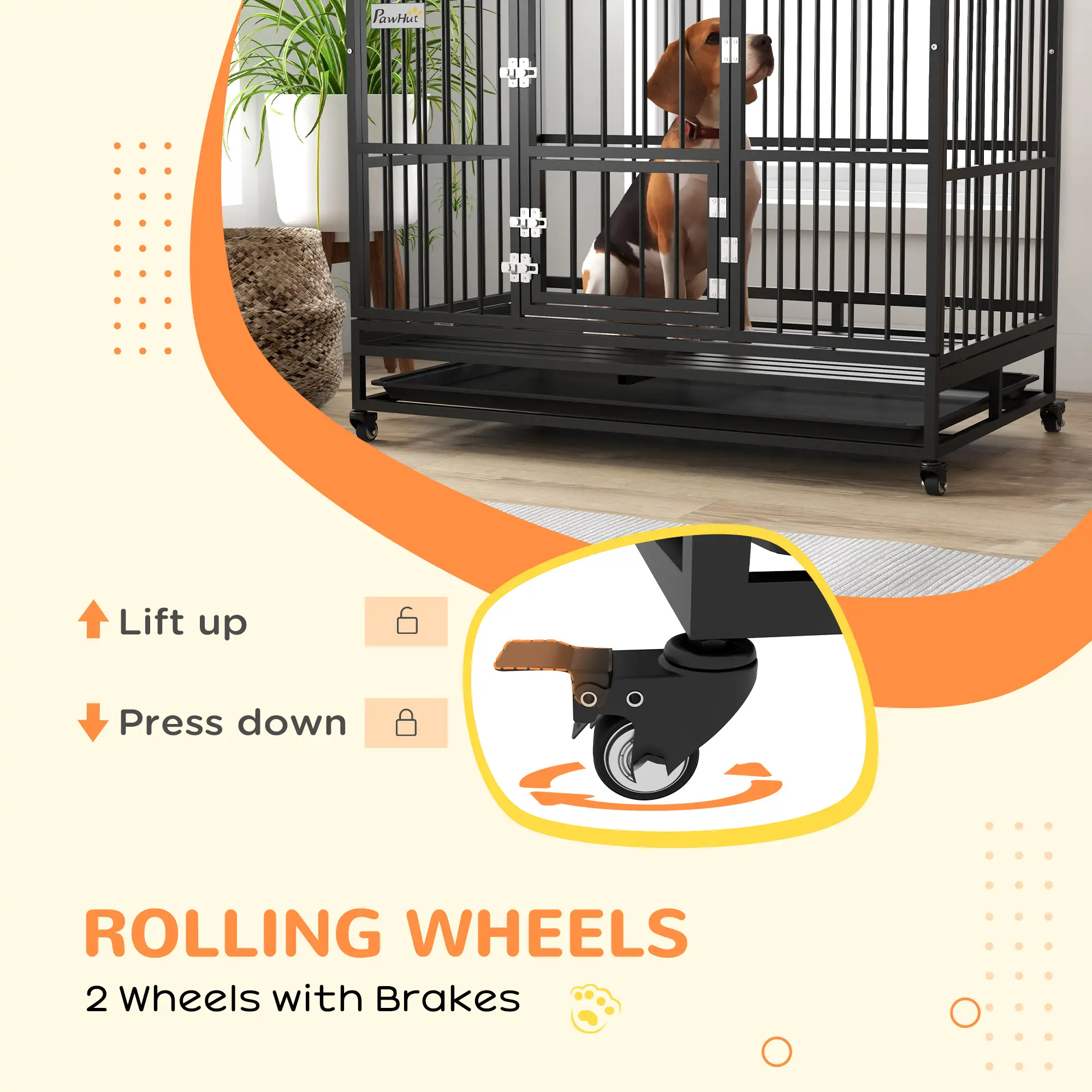 49" Heavy Duty Dog Crate, Removable Tray, Openable Roof, Black - Image 5