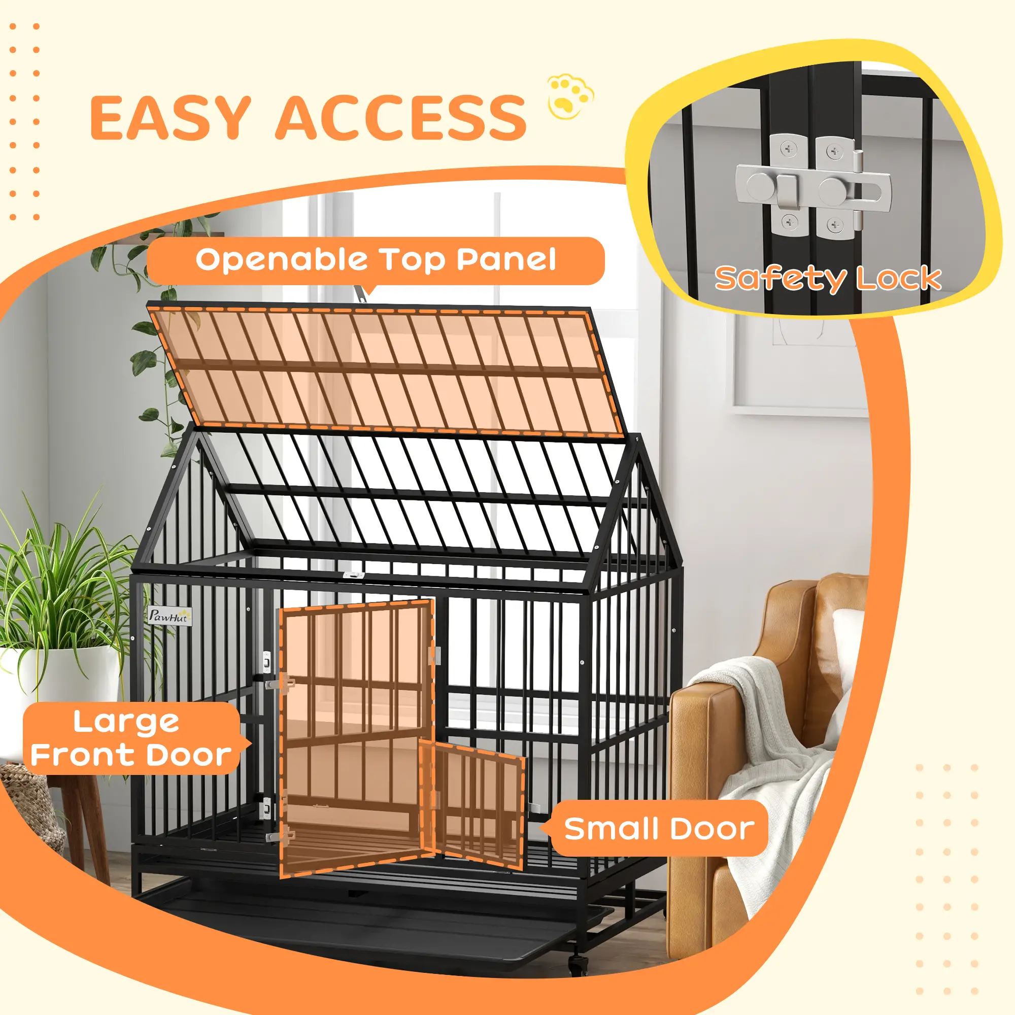 49" Heavy Duty Dog Crate, Removable Tray, Openable Roof, Black - Image 6