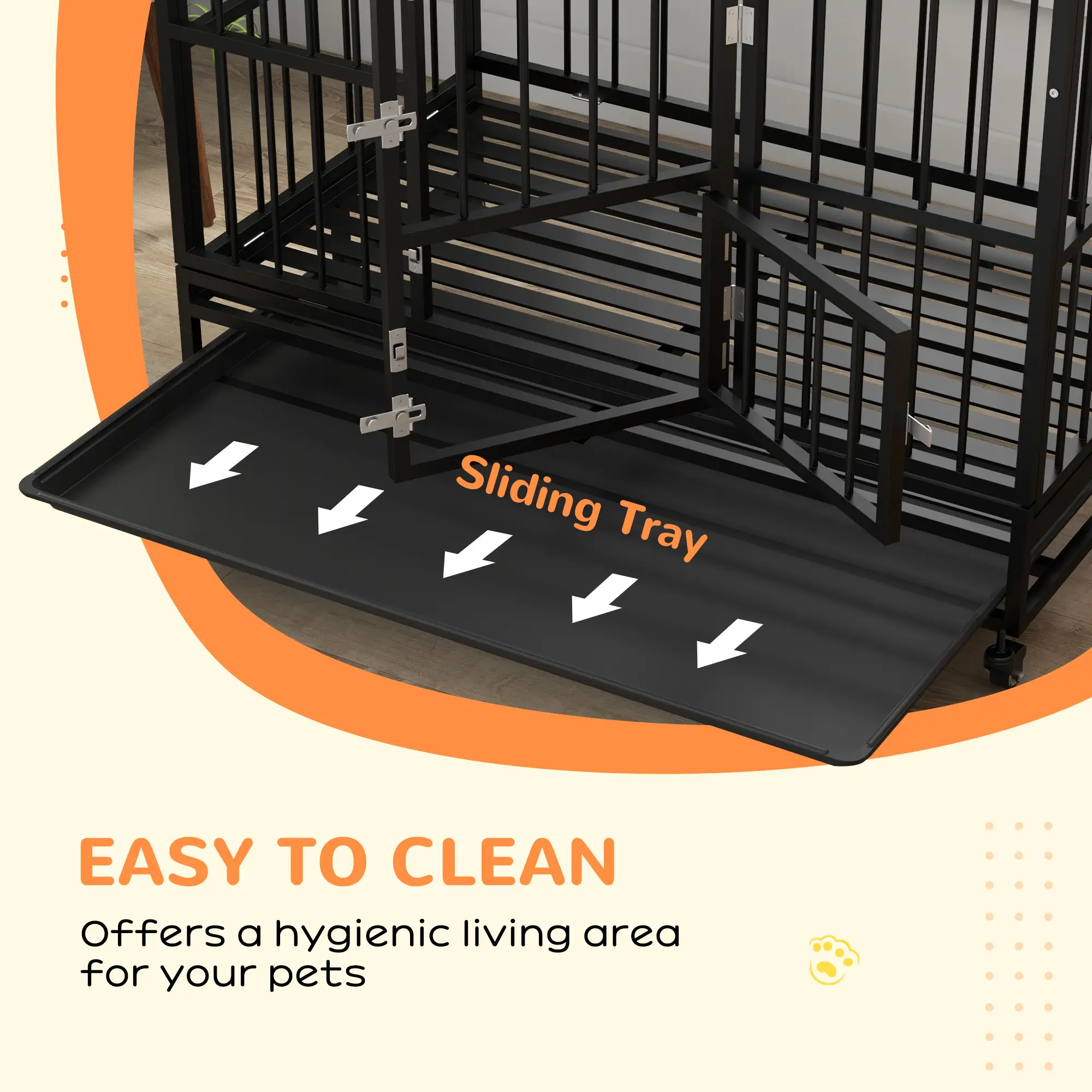 49" Heavy Duty Dog Crate, Removable Tray, Openable Roof, Black - Image 7