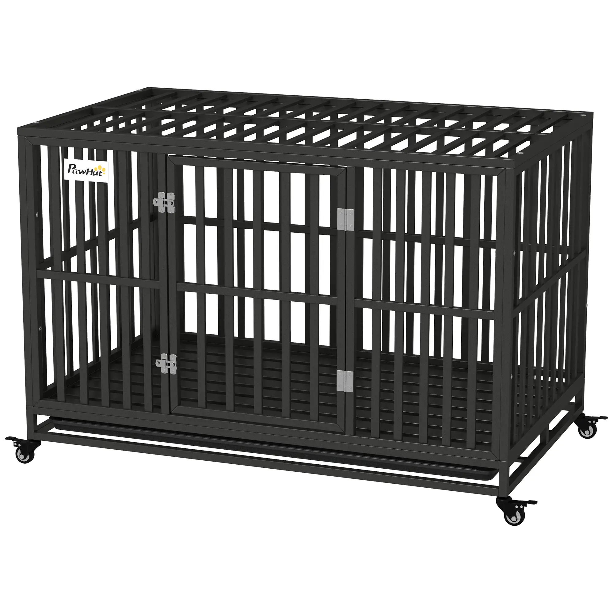 49" Heavy Duty Steel Dog Crate, Kennel with Wheels, Black