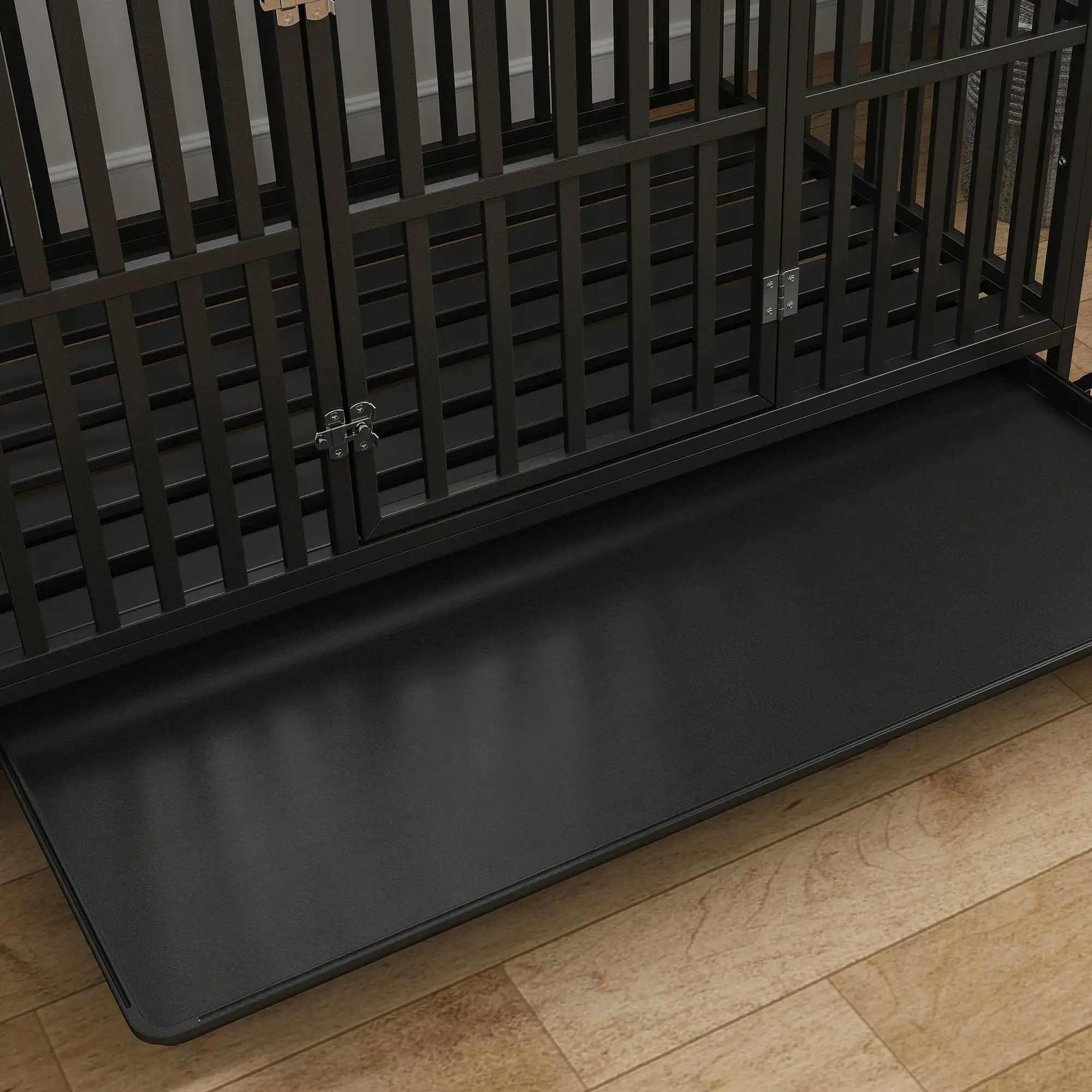 49" Heavy Duty Steel Dog Crate, Kennel with Wheels, Black - Image 10