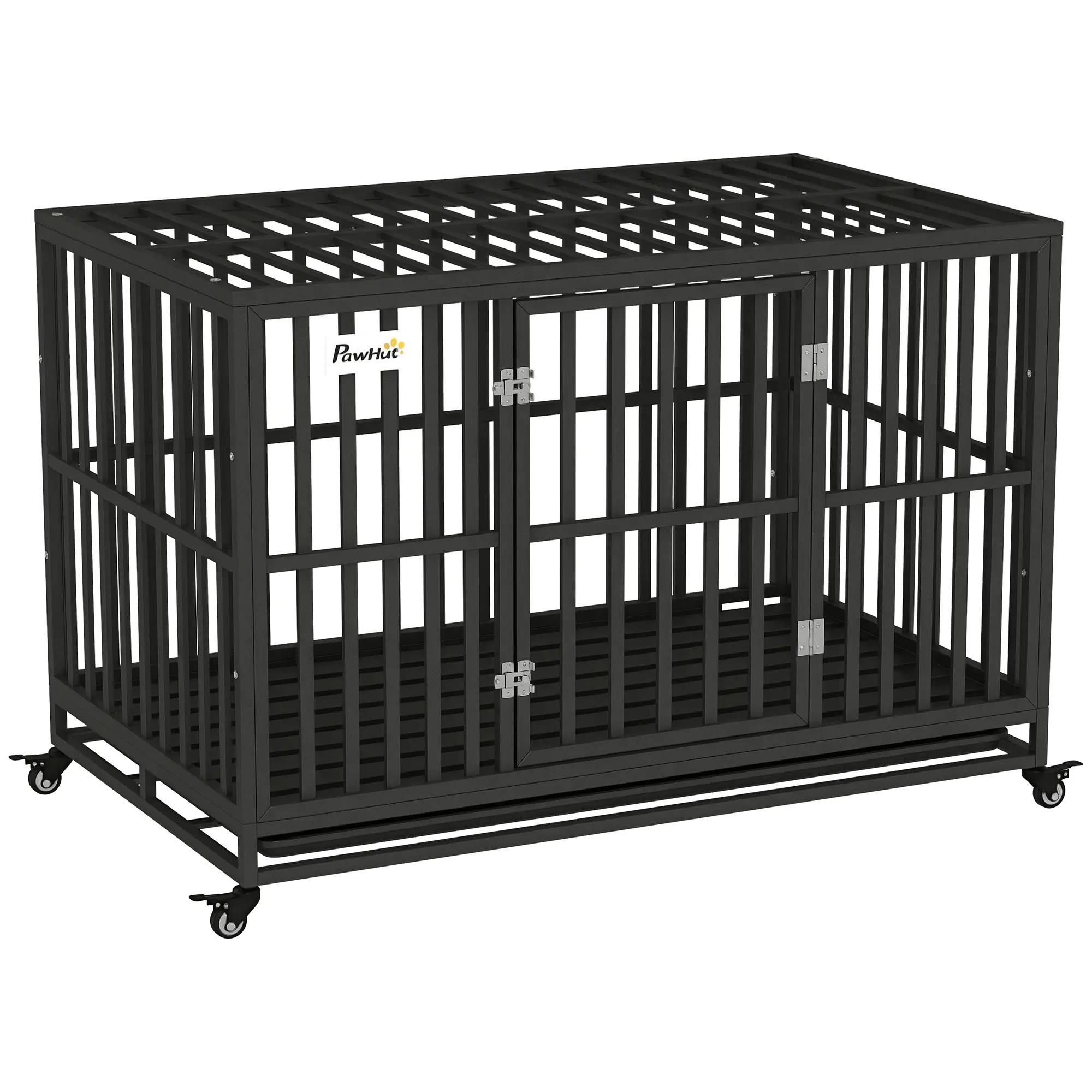 49" Heavy Duty Steel Dog Crate, Kennel with Wheels, Black - Image 11