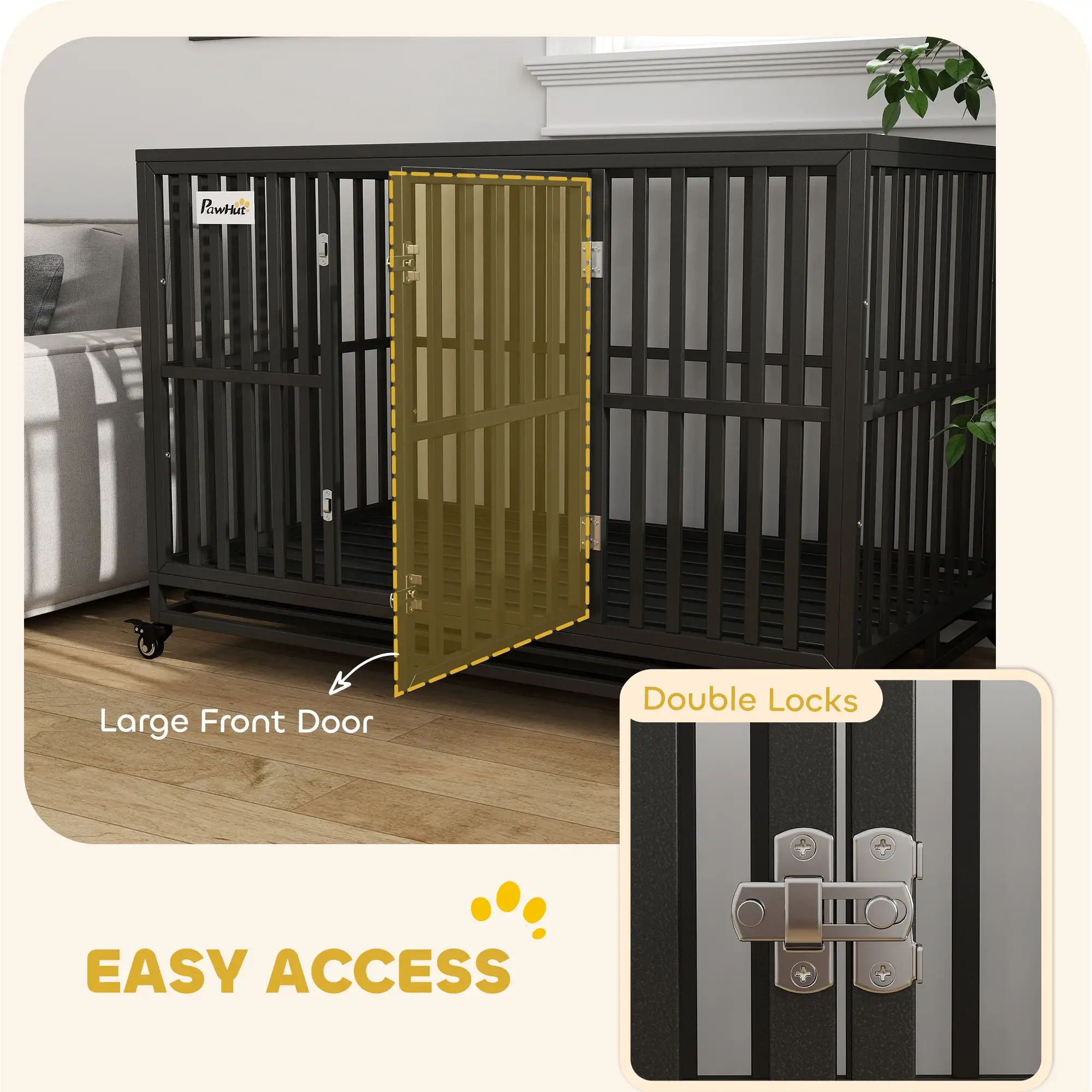 49" Heavy Duty Steel Dog Crate, Kennel with Wheels, Black - Image 5