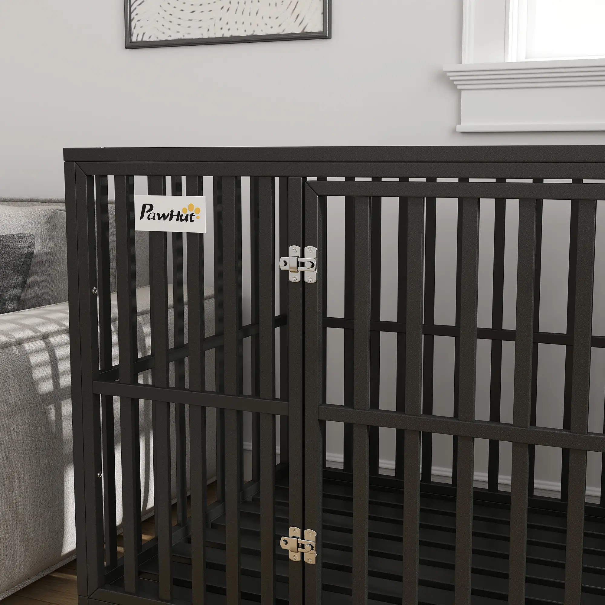 49" Heavy Duty Steel Dog Crate, Kennel with Wheels, Black - Image 9