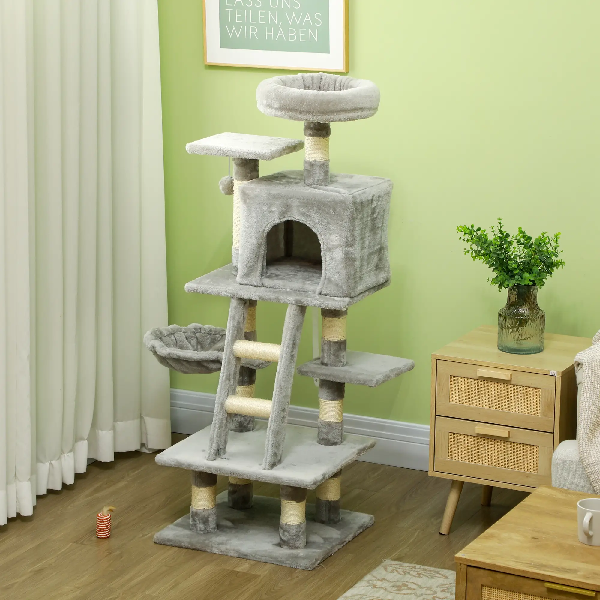 49 Inch Cat Tree for Indoor Cats, Light Grey - Image 10