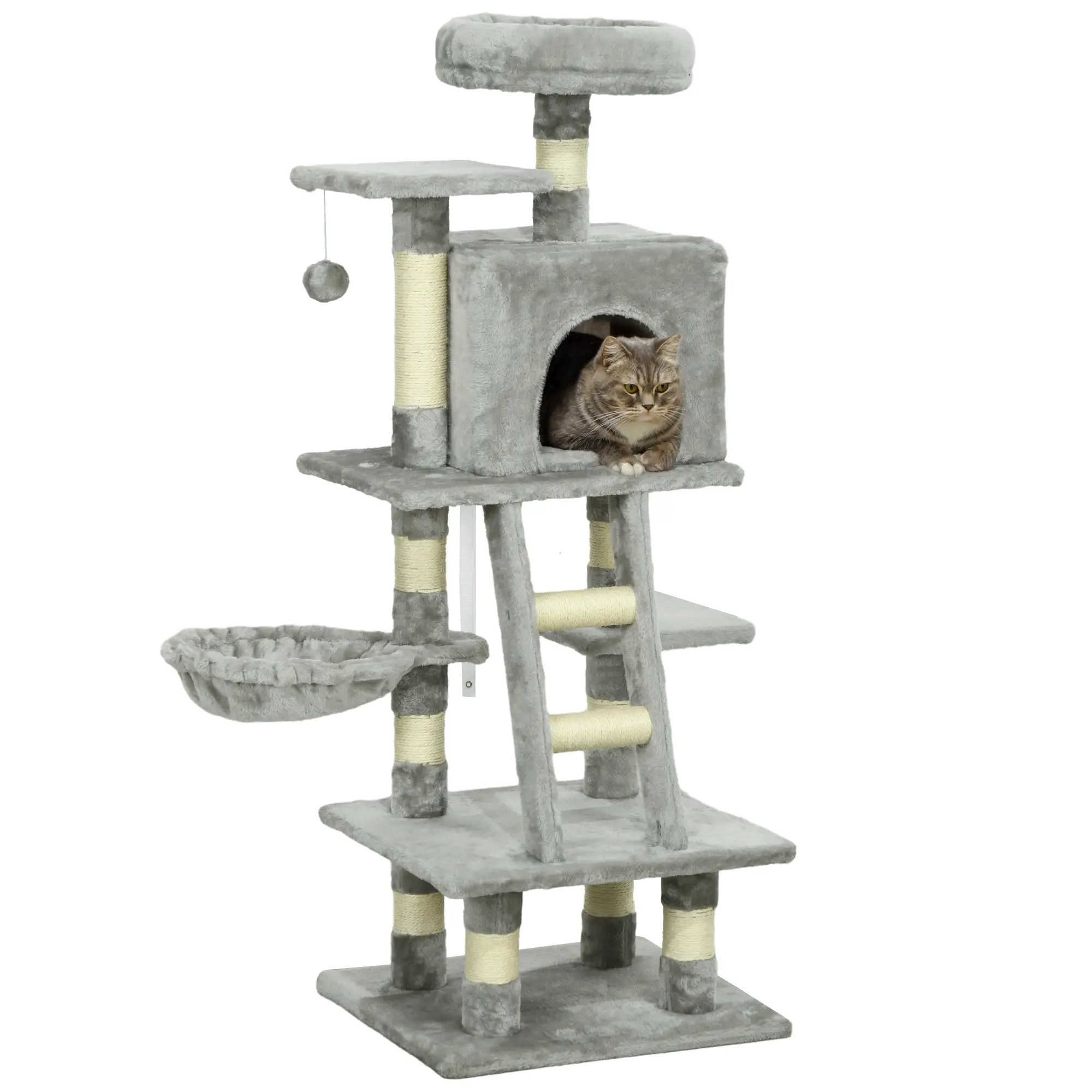 49 Inch Cat Tree for Indoor Cats, Light Grey - Image 11