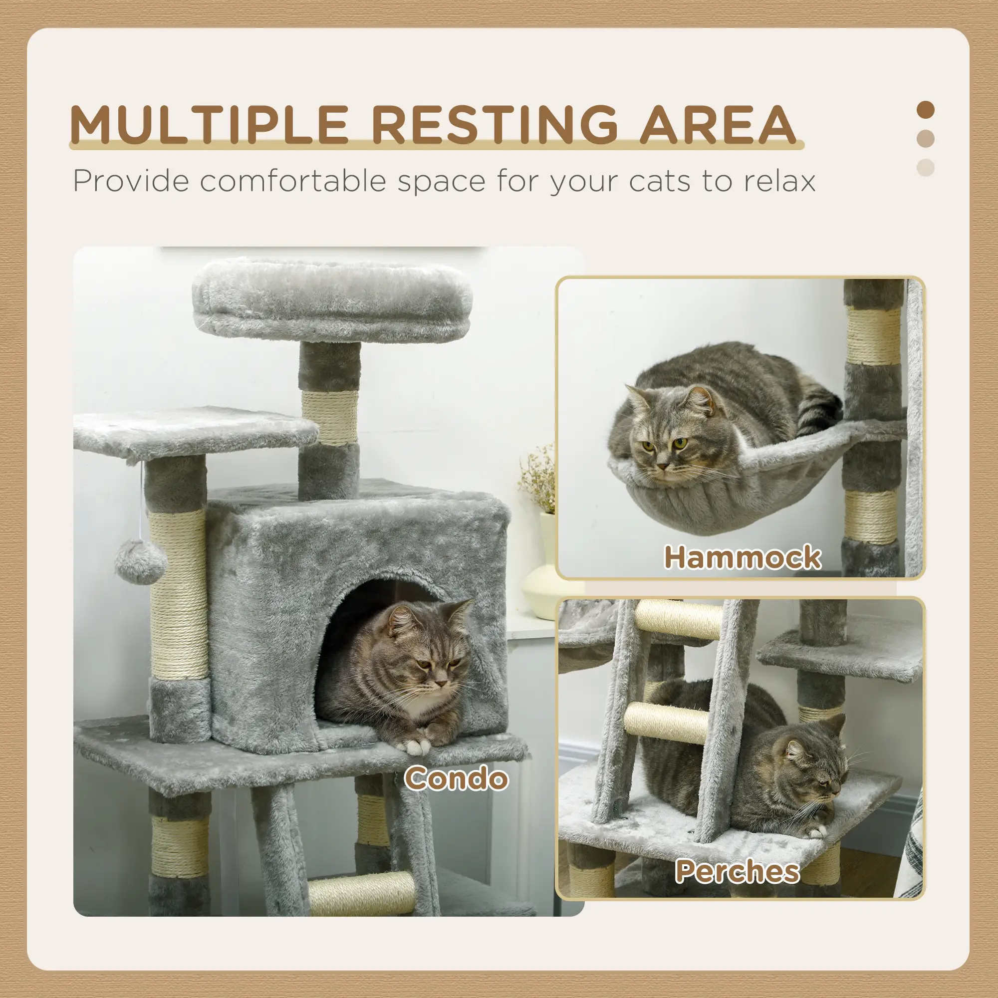 49 Inch Cat Tree for Indoor Cats, Light Grey - Image 4