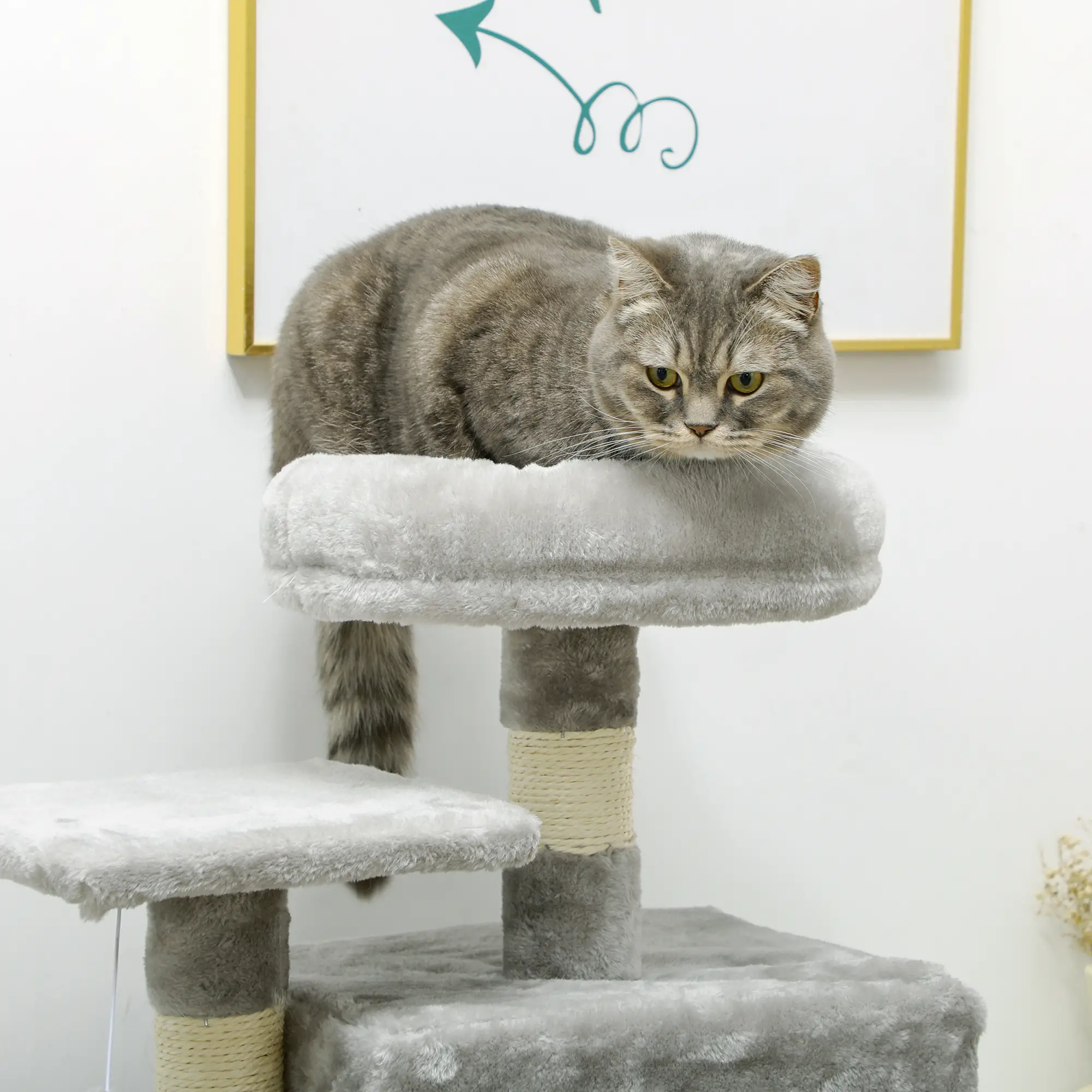 49 Inch Cat Tree for Indoor Cats, Light Grey - Image 7