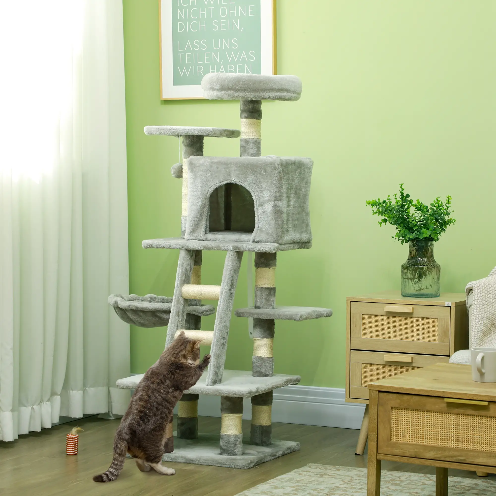 49 Inch Cat Tree for Indoor Cats, Light Grey - Image 8