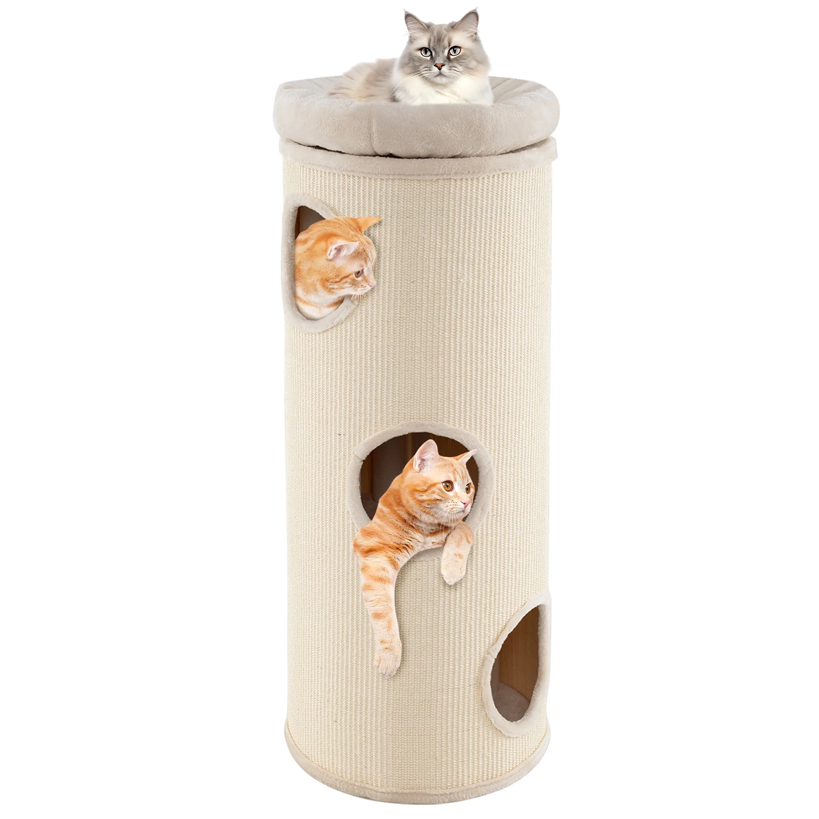 49 Inch Elevated Cat Cave, 4-Story Cat House, Beige - Image 5