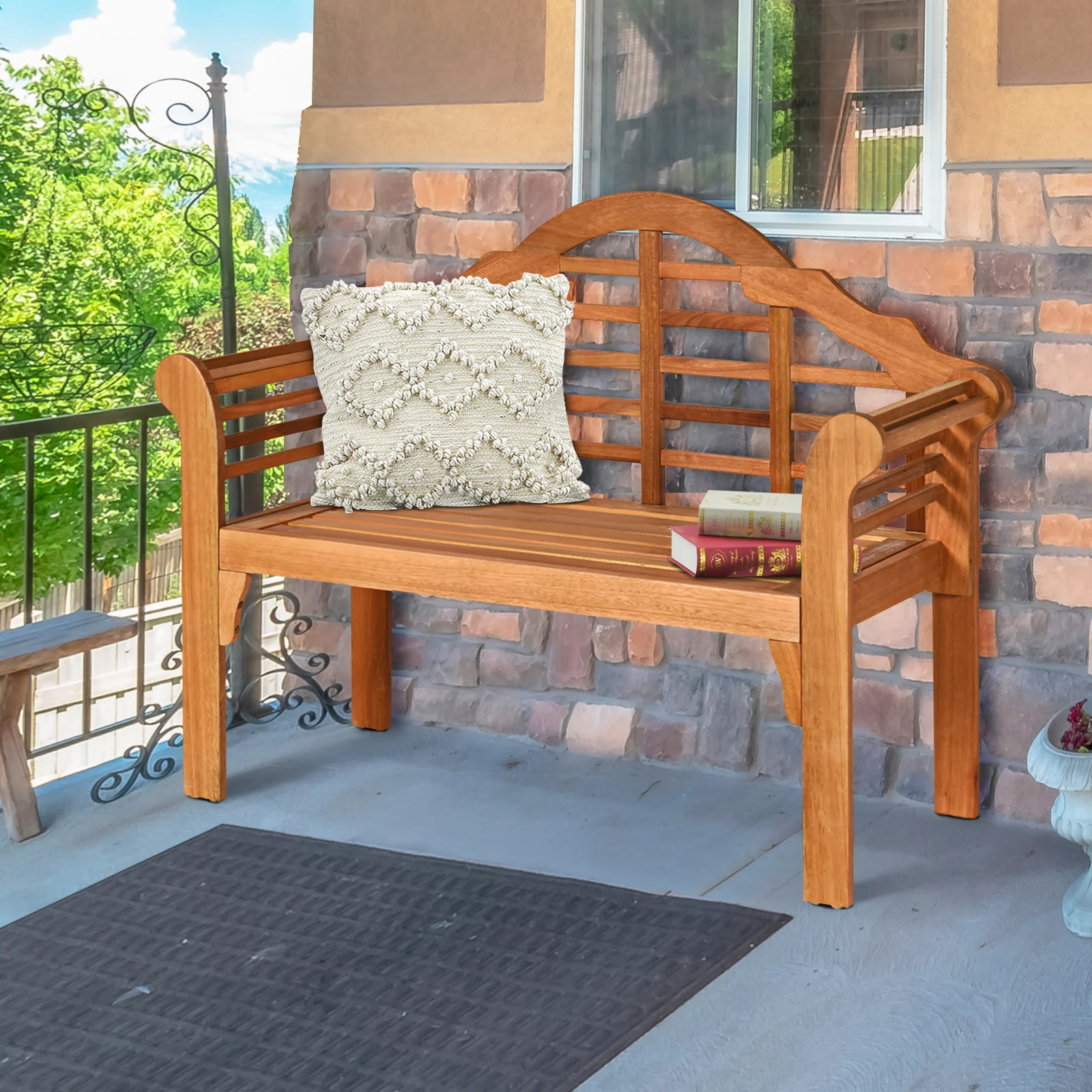 49 Inch Eucalyptus Wood Outdoor Folding Bench, Natural - Image 2
