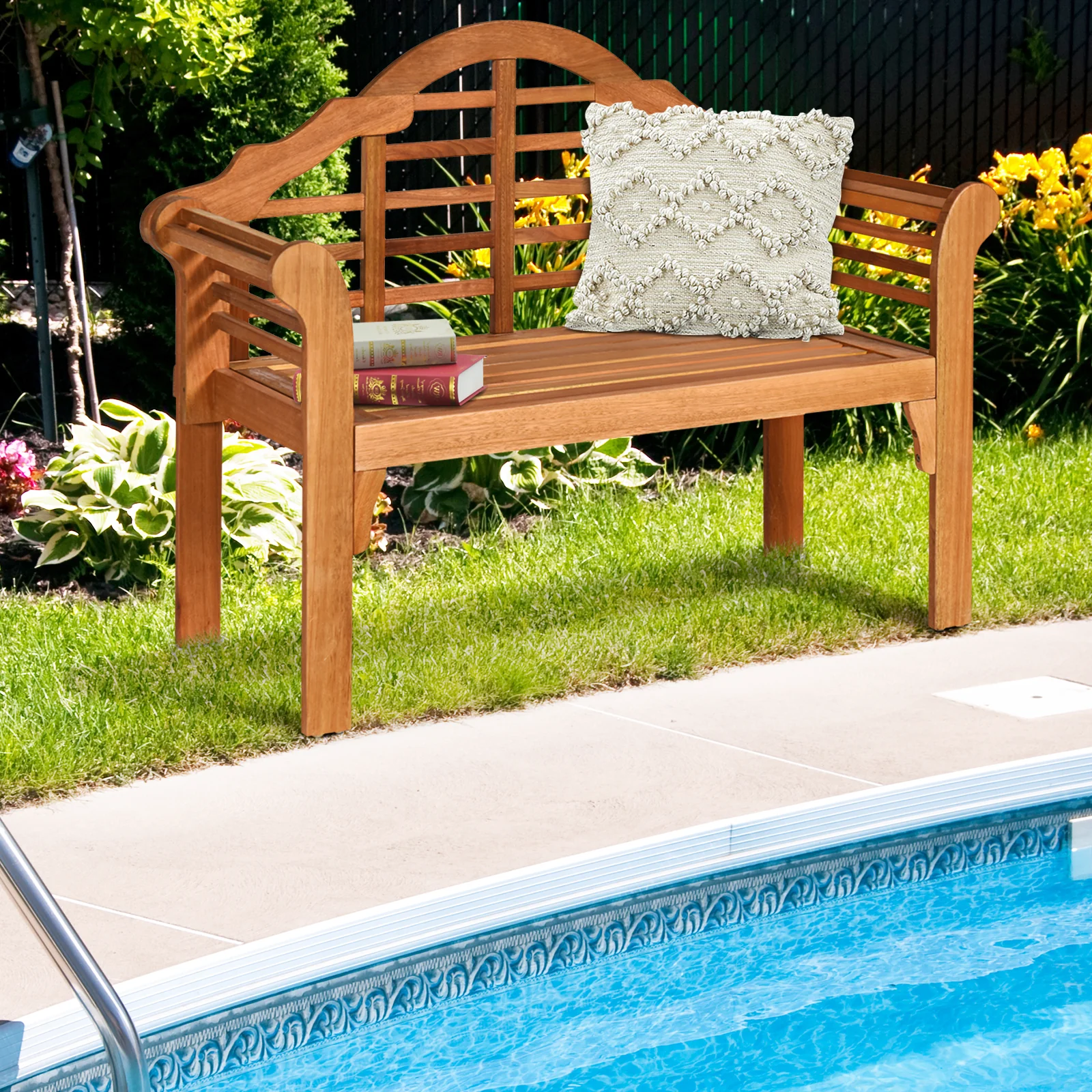 49 Inch Eucalyptus Wood Outdoor Folding Bench, Natural - Image 3