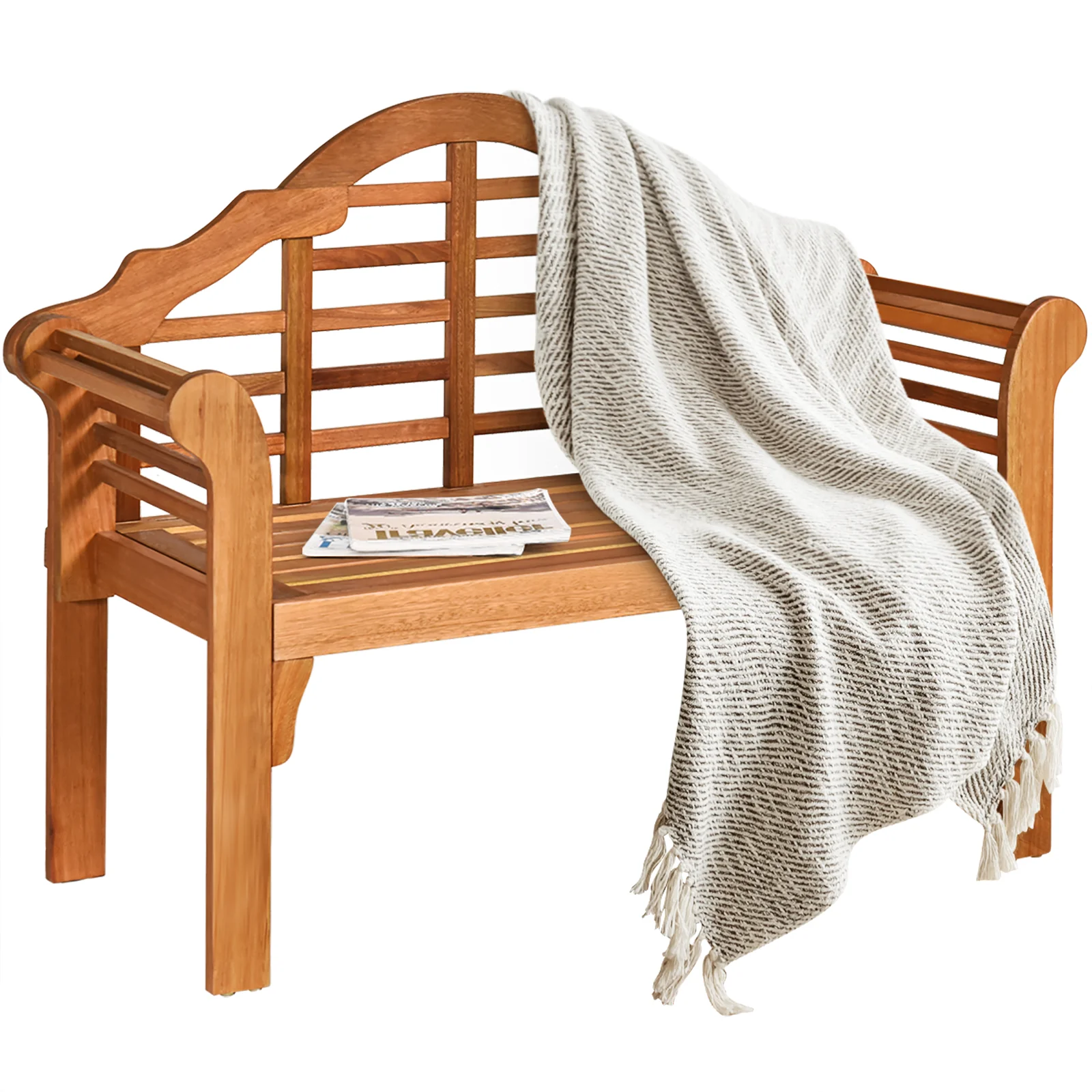 49 Inch Eucalyptus Wood Outdoor Folding Bench, Natural - Image 6