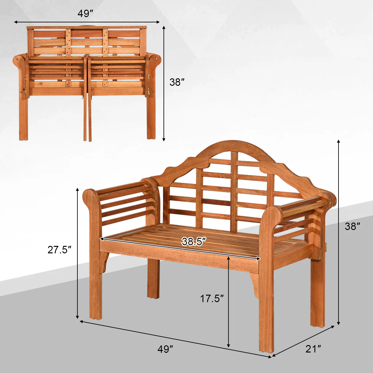 49 Inch Eucalyptus Wood Outdoor Folding Bench, Natural - Image 7