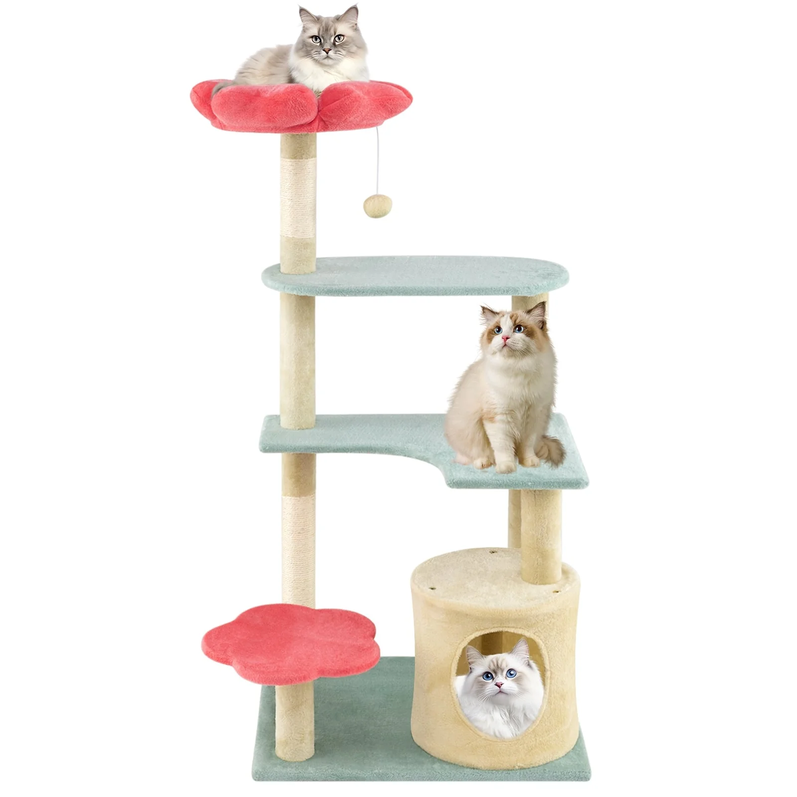 49 Inch Multi-Level Floral Kitten Tower, Flower-Shaped Plush Perch, Multicolor - Image 14