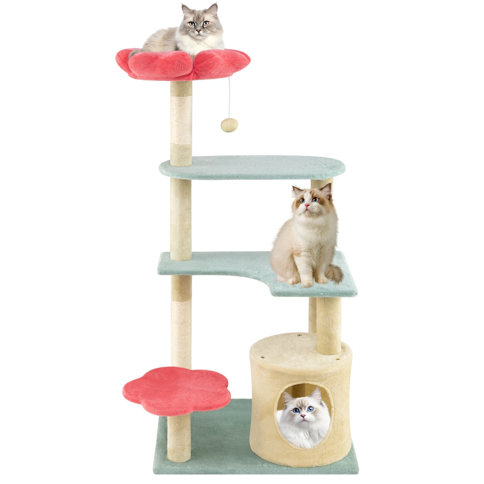49 Inch Multi-Level Floral Kitten Tower, Flower-Shaped Plush Perch, Multicolor - Image 5