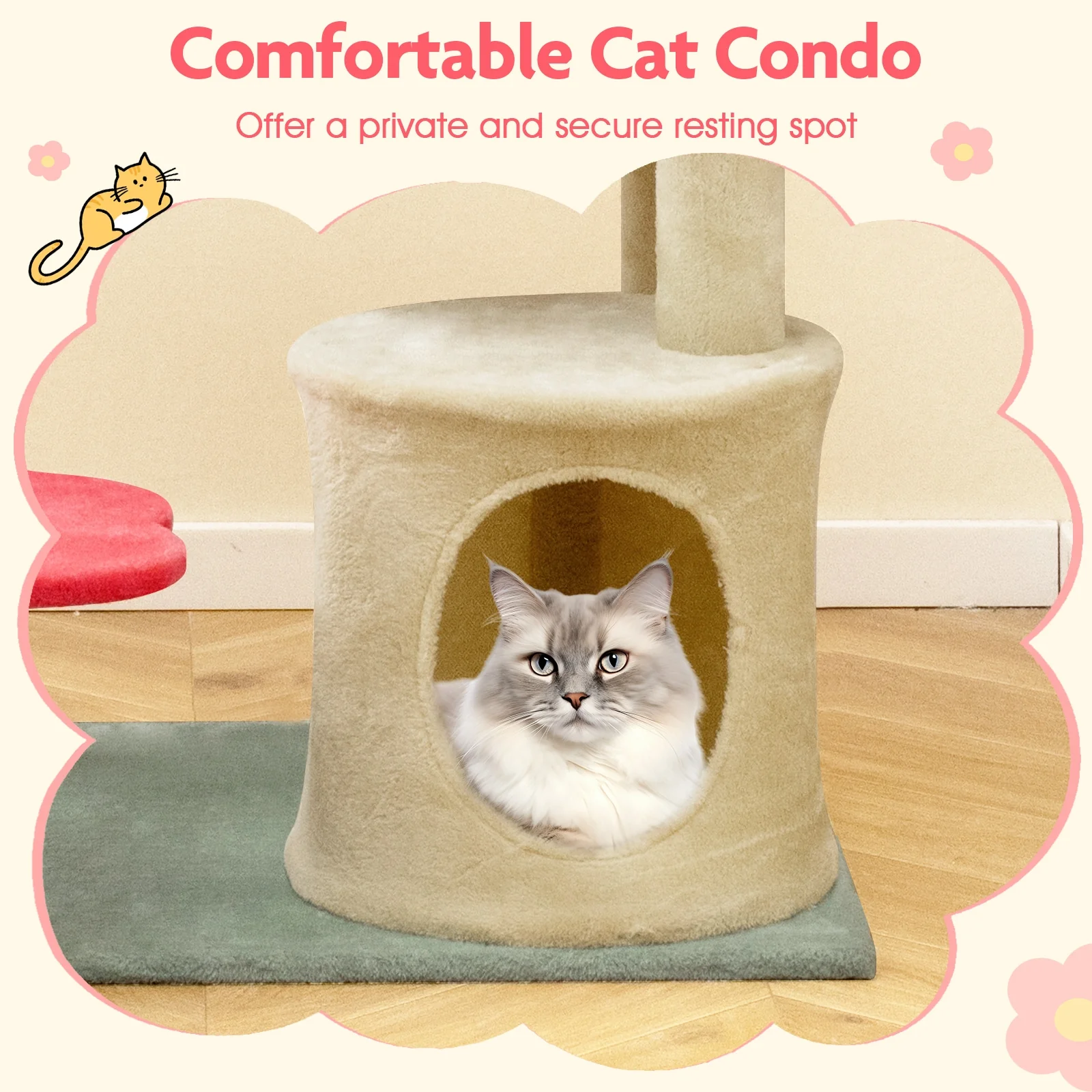 49 Inch Multi-Level Floral Kitten Tower, Flower-Shaped Plush Perch, Multicolor - Image 7