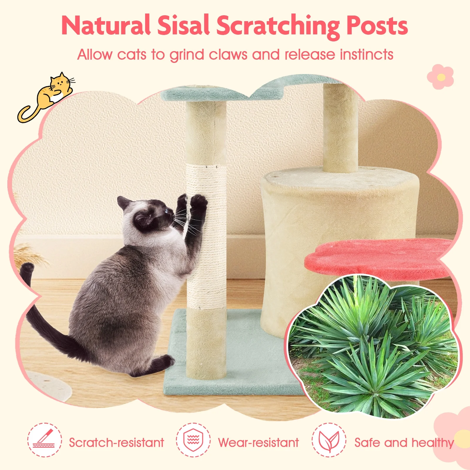 49 Inch Multi-Level Floral Kitten Tower, Flower-Shaped Plush Perch, Multicolor - Image 8