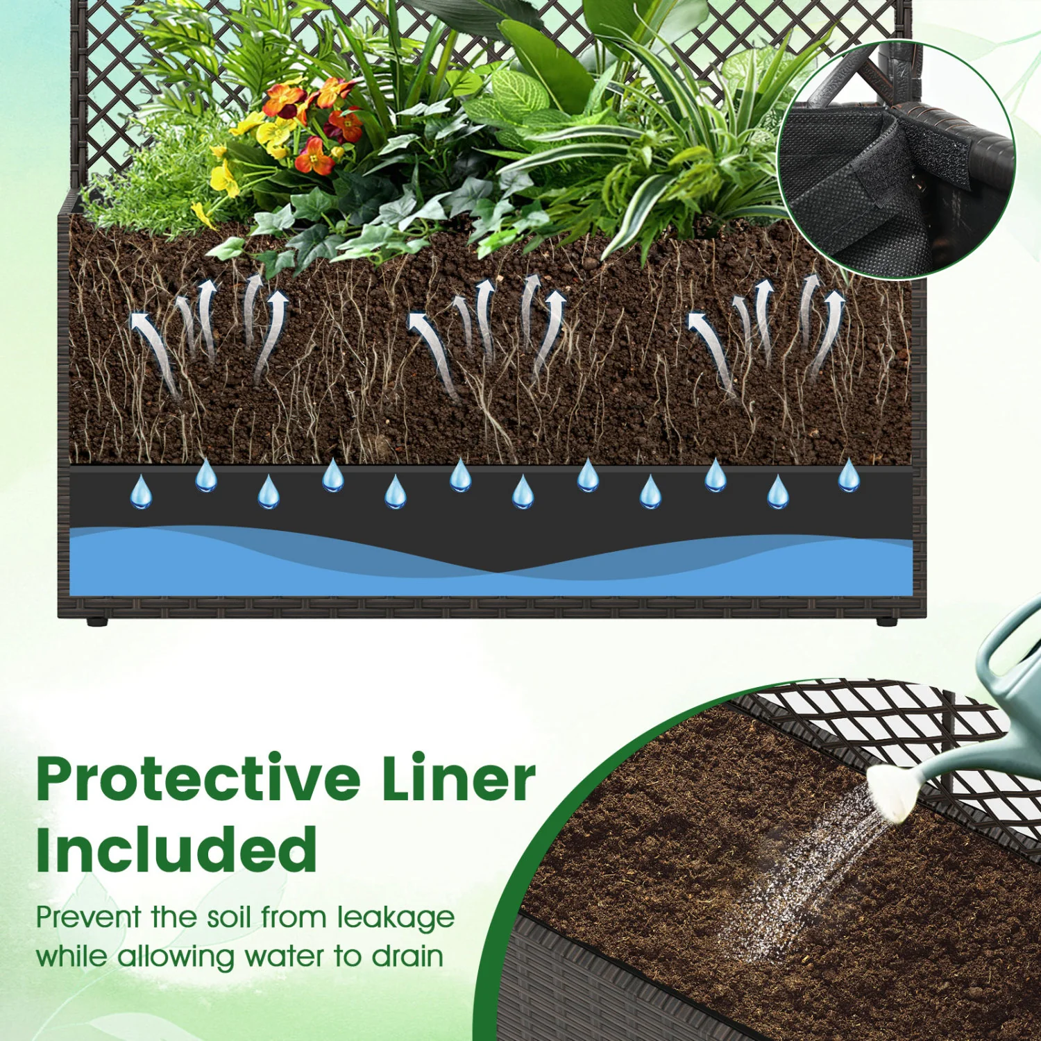 49 Inch Raised Garden Bed With Trellis, Wicker Planter Box, Brown - Image 10