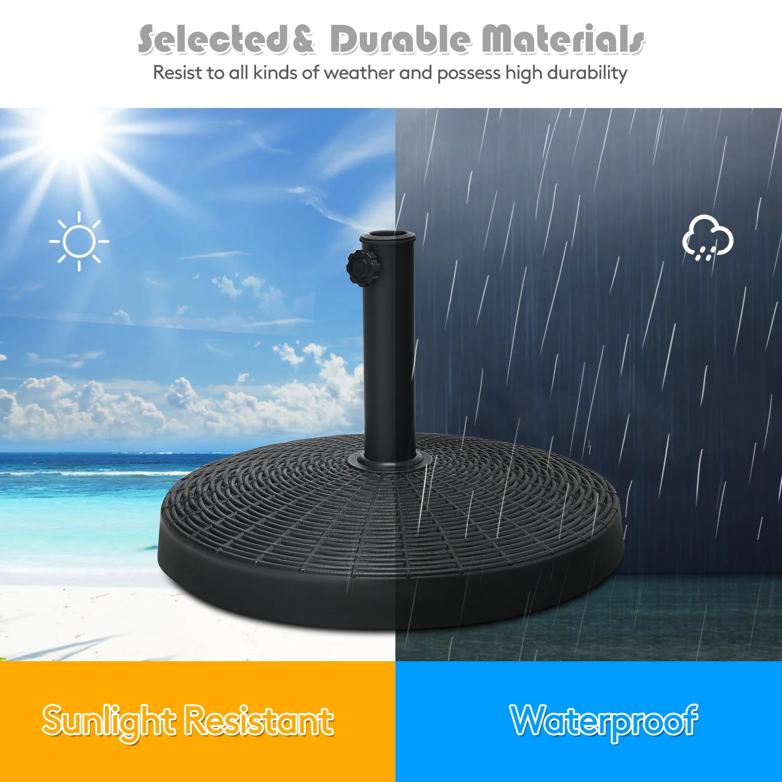 49 LBS Patio Resin Umbrella Base Stand, Outdoor, Black - Image 3