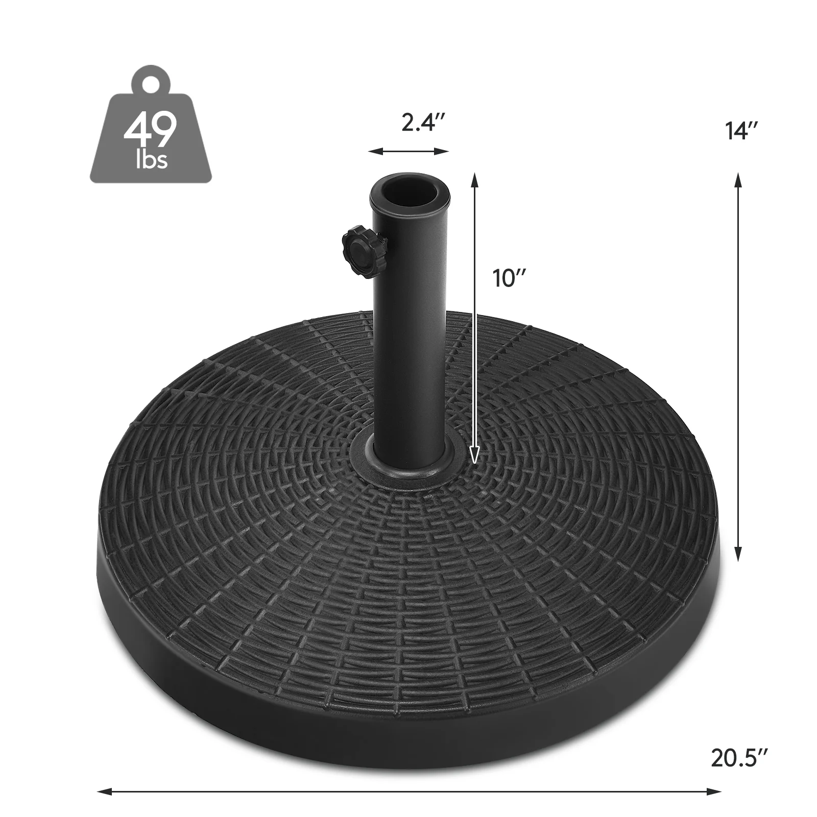 49 LBS Patio Resin Umbrella Base Stand, Outdoor, Black - Image 5