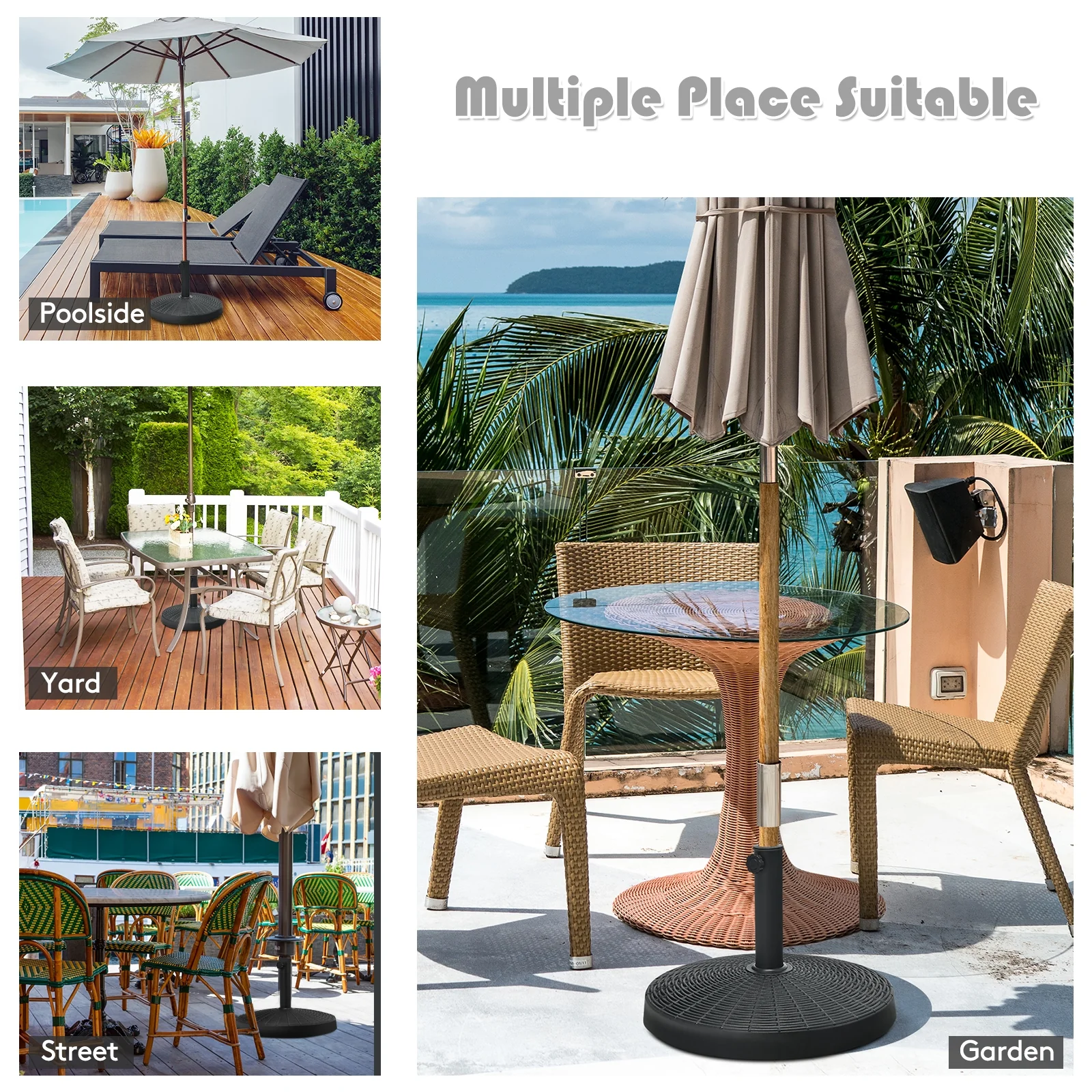 49 LBS Patio Resin Umbrella Base Stand, Outdoor, Black - Image 6