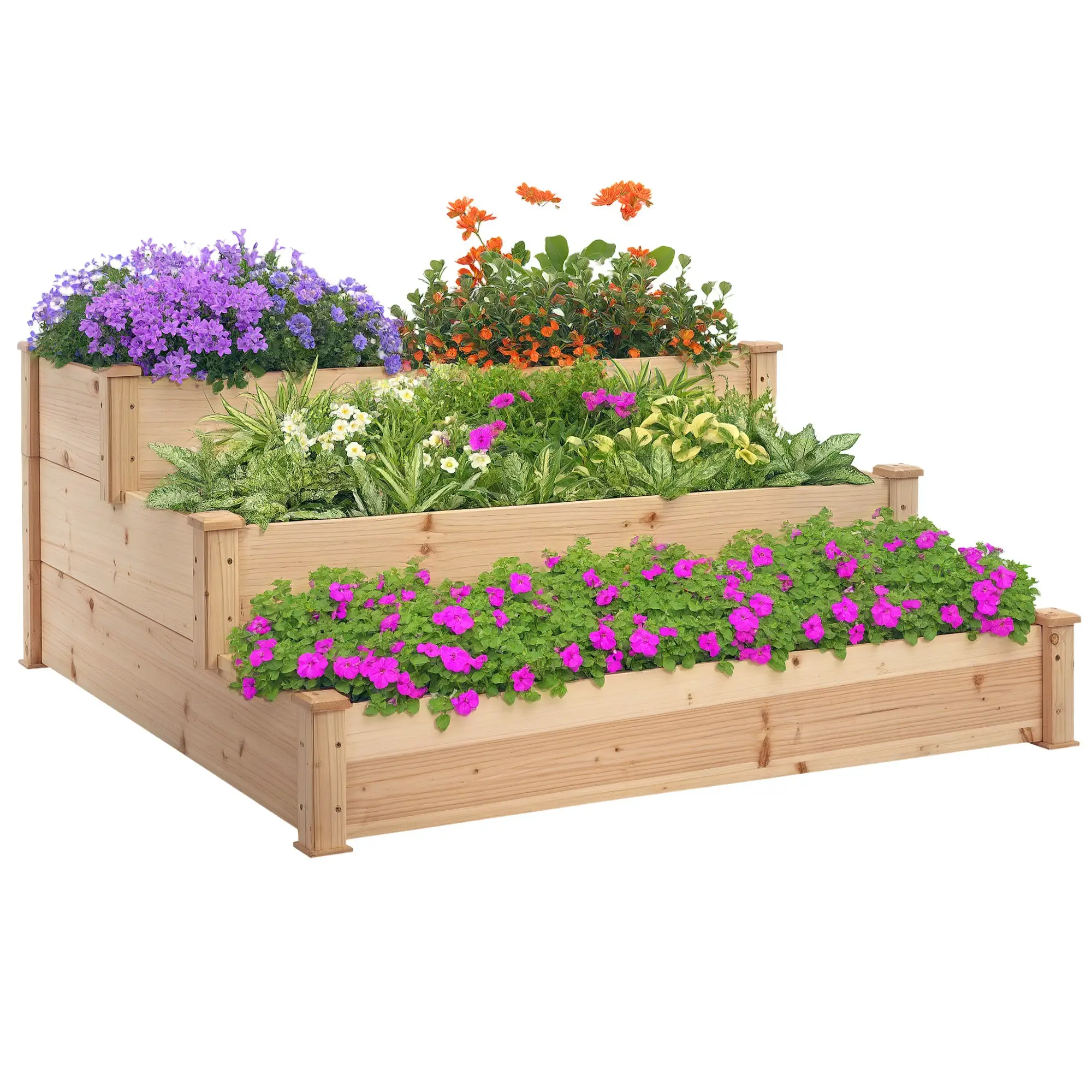 49x49x22 Inch 3-Tier Raised Garden Bed, Wooden Planter Kit, Natural - Image 11