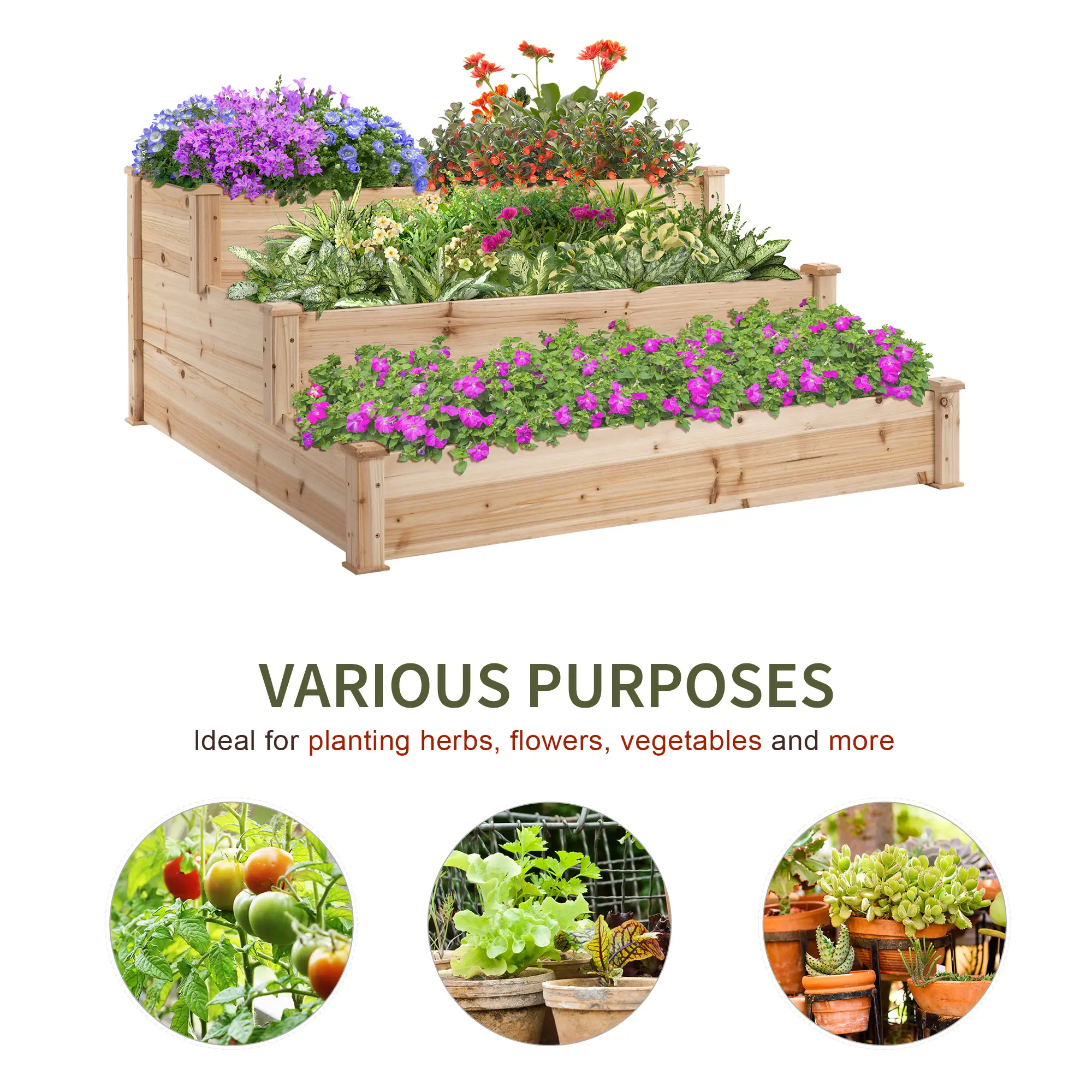 49x49x22 Inch 3-Tier Raised Garden Bed, Wooden Planter Kit, Natural - Image 5