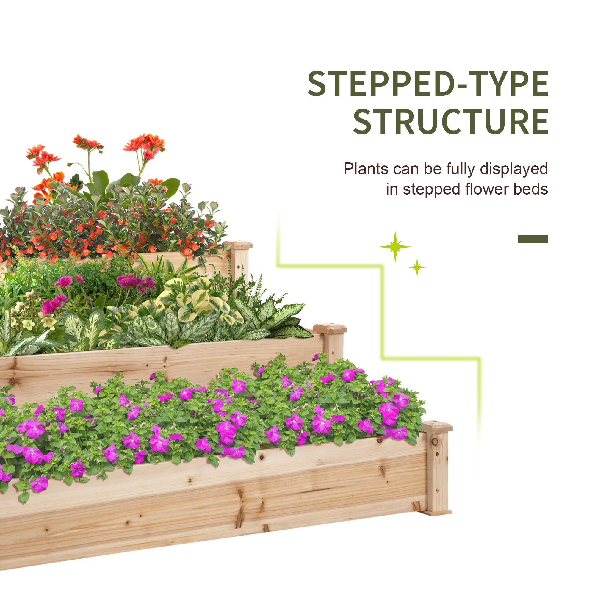 49x49x22 Inch 3-Tier Raised Garden Bed, Wooden Planter Kit, Natural - Image 6